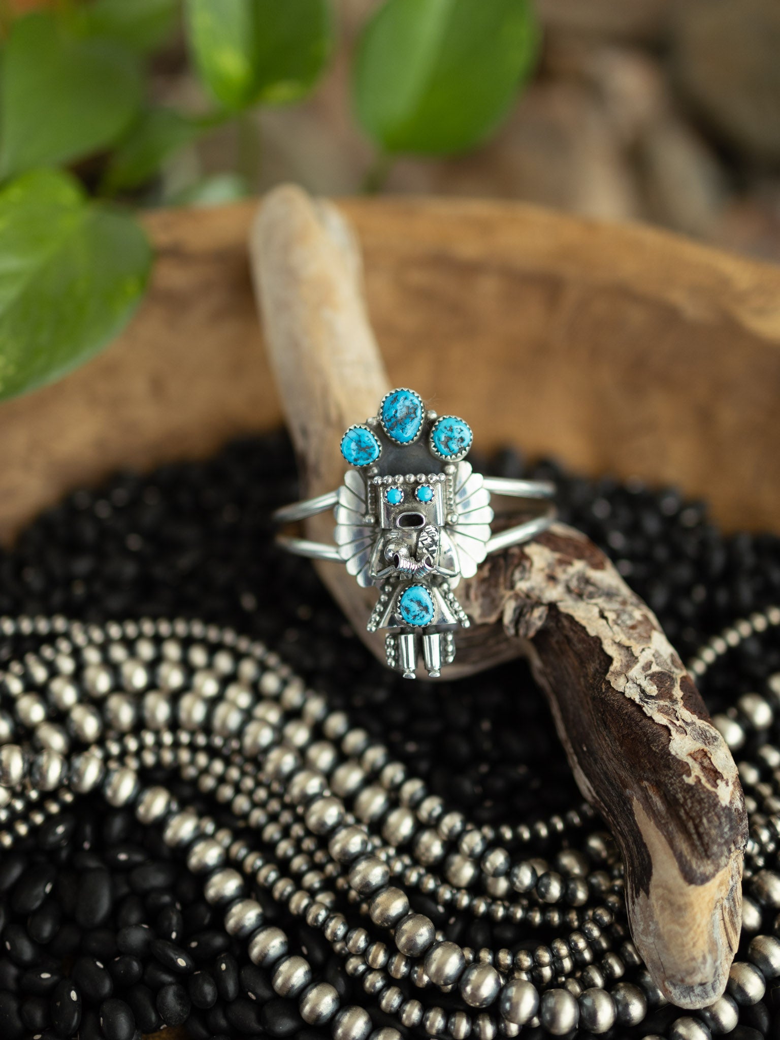 The Turquoise Kachina Cuff, 2-Bracelets & Cuffs-Calli Co., Turquoise and Silver Jewelry, Native American Handmade, Zuni Tribe, Navajo Tribe, Brock Texas