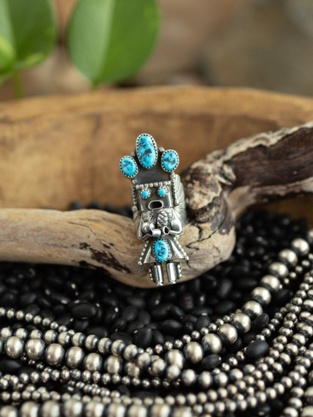 The Kachina Ring, 1 Sz 8-Rings-Calli Co., Turquoise and Silver Jewelry, Native American Handmade, Zuni Tribe, Navajo Tribe, Brock Texas