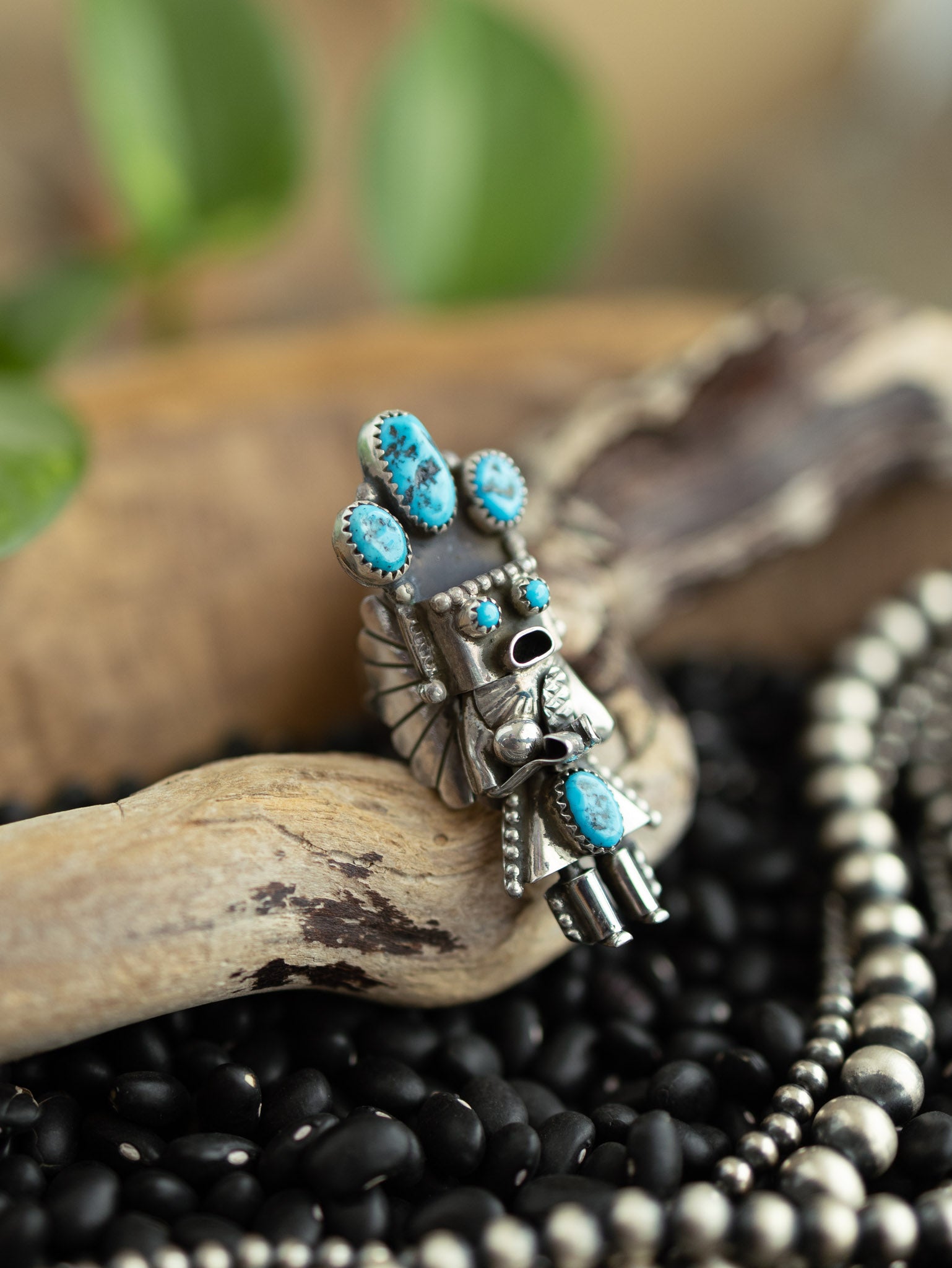 The Kachina Ring, 1 Sz 8-Rings-Calli Co., Turquoise and Silver Jewelry, Native American Handmade, Zuni Tribe, Navajo Tribe, Brock Texas