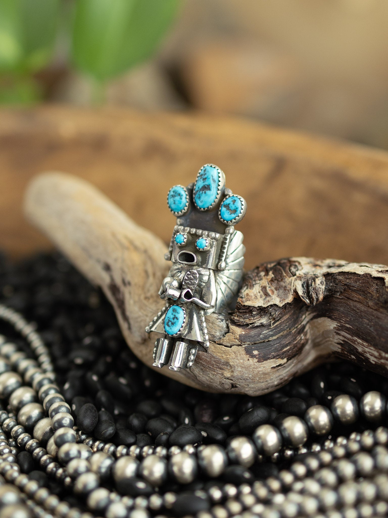 The Kachina Ring, 1 Sz 8-Rings-Calli Co., Turquoise and Silver Jewelry, Native American Handmade, Zuni Tribe, Navajo Tribe, Brock Texas