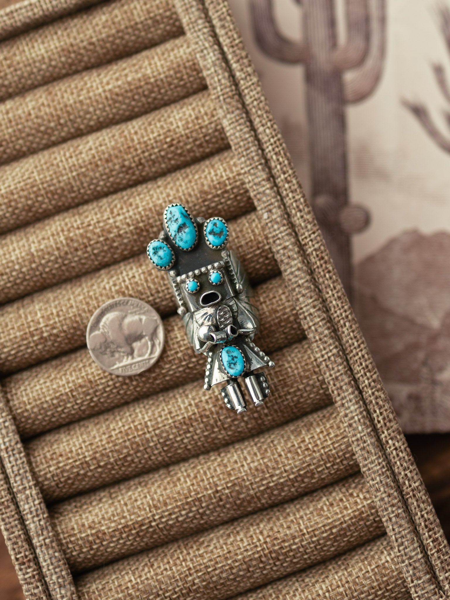 The Kachina Ring, 1 Sz 8-Rings-Calli Co., Turquoise and Silver Jewelry, Native American Handmade, Zuni Tribe, Navajo Tribe, Brock Texas