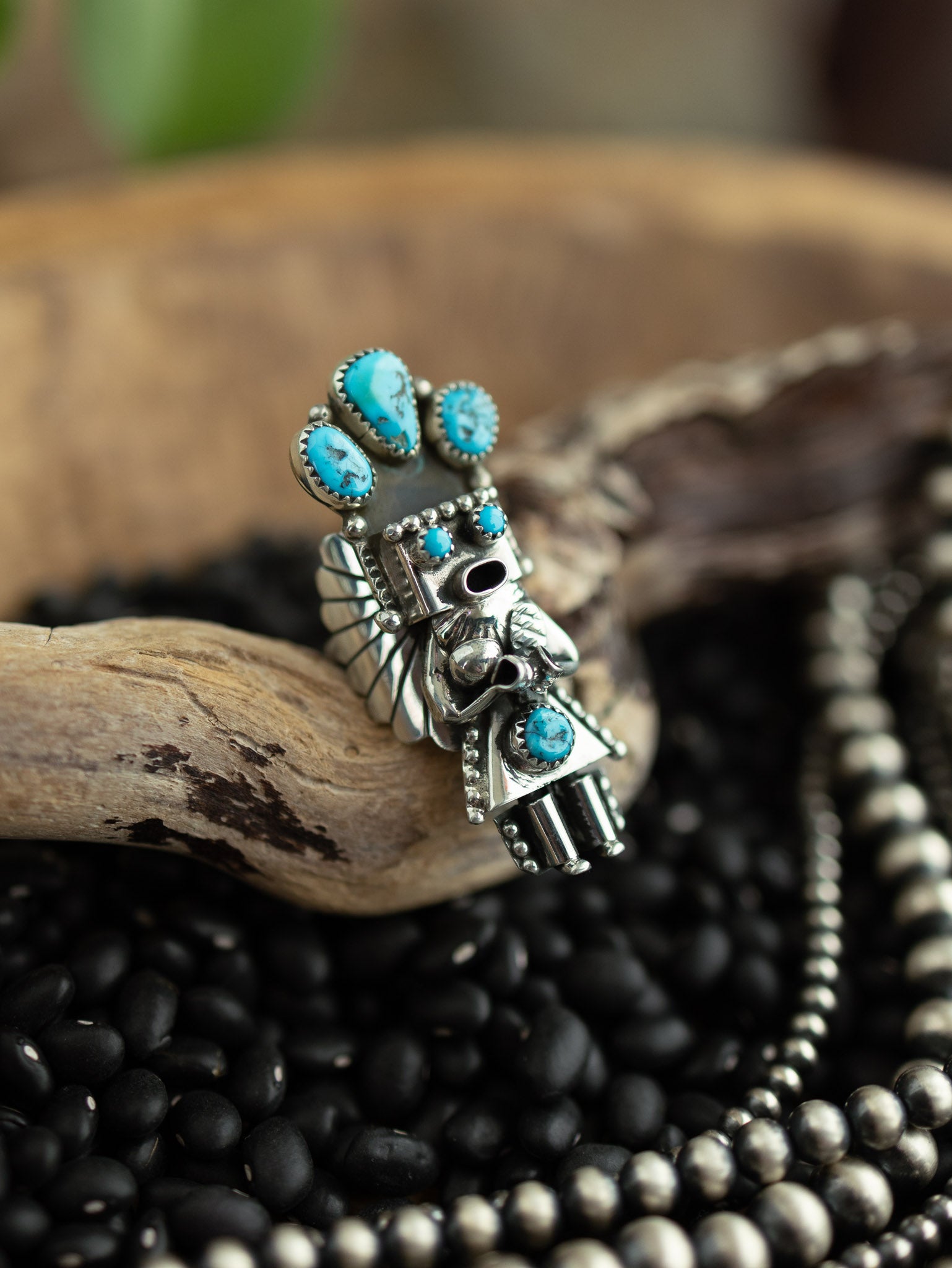 The Kachina Ring, 2 Sz 8.5-Rings-Calli Co., Turquoise and Silver Jewelry, Native American Handmade, Zuni Tribe, Navajo Tribe, Brock Texas