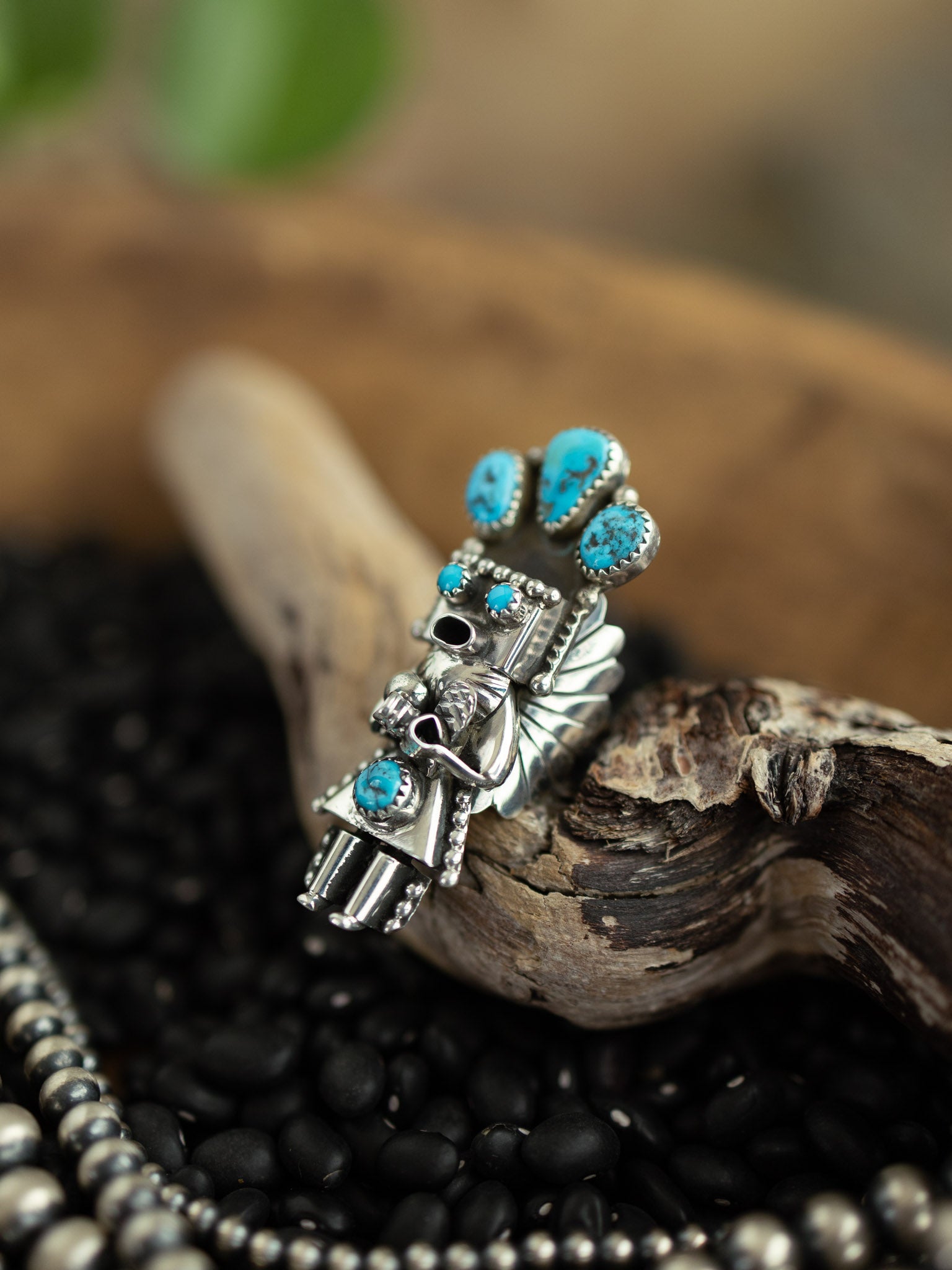 The Kachina Ring, 2 Sz 8.5-Rings-Calli Co., Turquoise and Silver Jewelry, Native American Handmade, Zuni Tribe, Navajo Tribe, Brock Texas