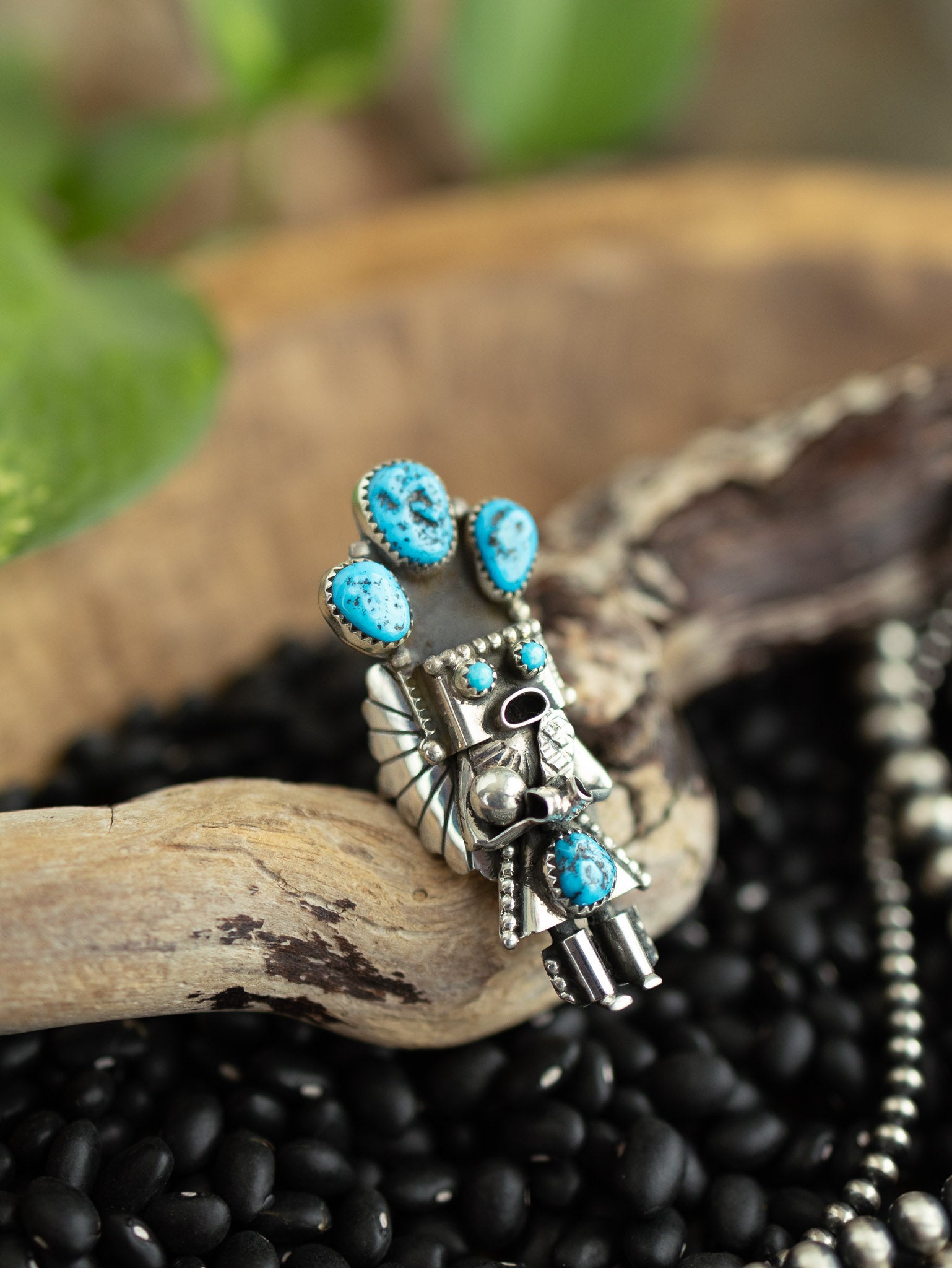 The Kachina Ring, 3 Sz 8.5-Rings-Calli Co., Turquoise and Silver Jewelry, Native American Handmade, Zuni Tribe, Navajo Tribe, Brock Texas
