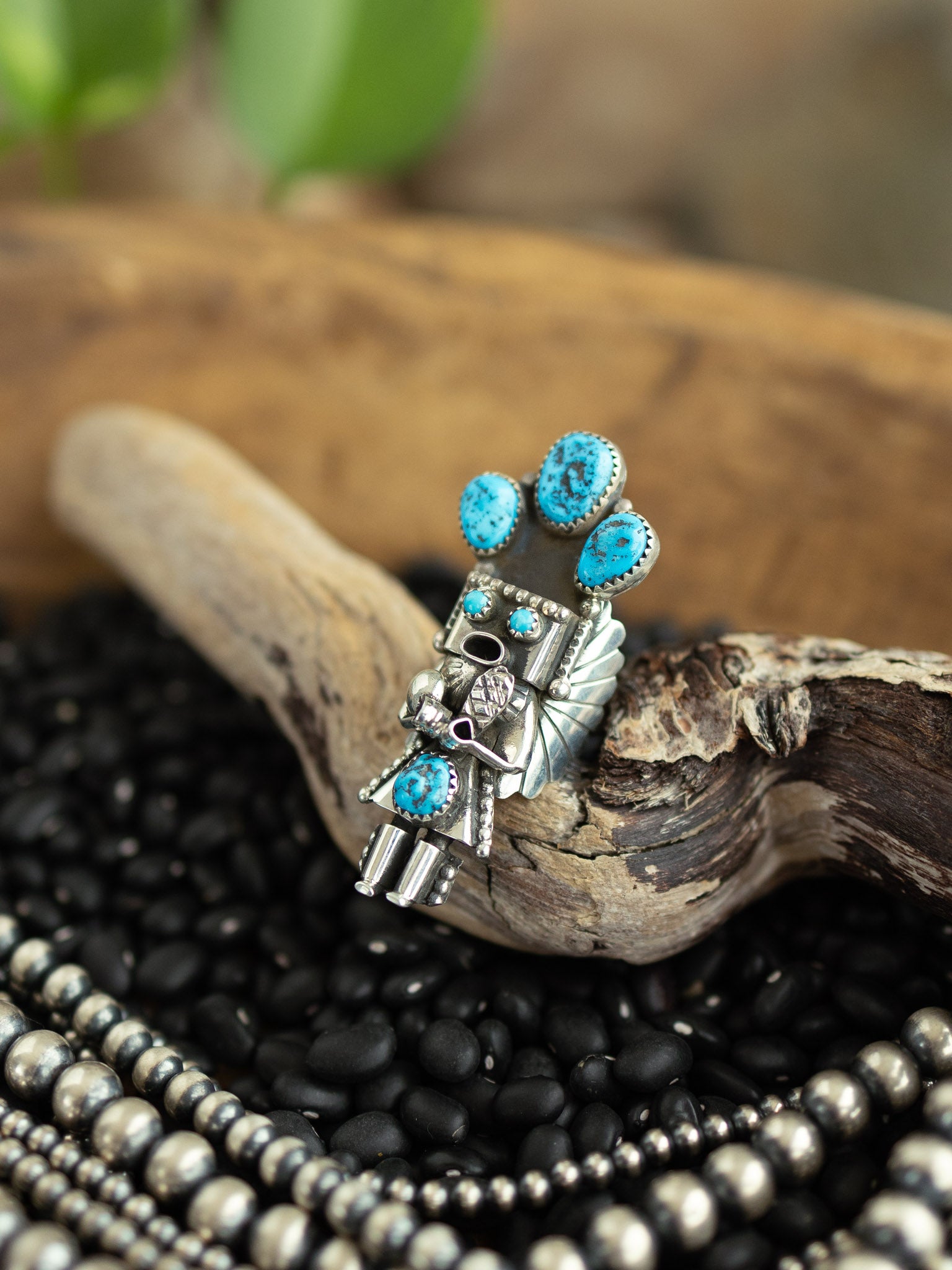 The Kachina Ring, 3 Sz 8.5-Rings-Calli Co., Turquoise and Silver Jewelry, Native American Handmade, Zuni Tribe, Navajo Tribe, Brock Texas