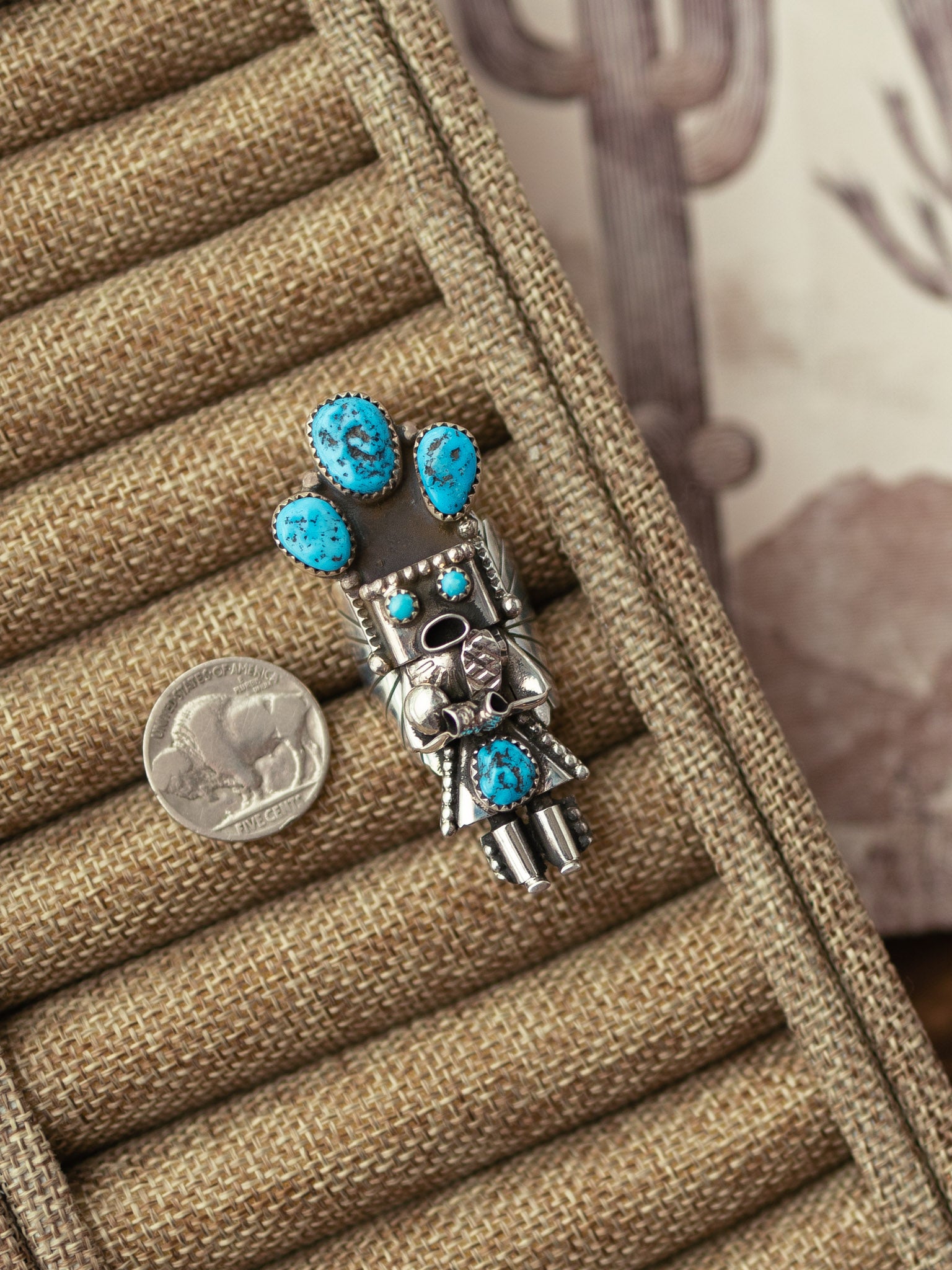 The Kachina Ring, 3 Sz 8.5-Rings-Calli Co., Turquoise and Silver Jewelry, Native American Handmade, Zuni Tribe, Navajo Tribe, Brock Texas
