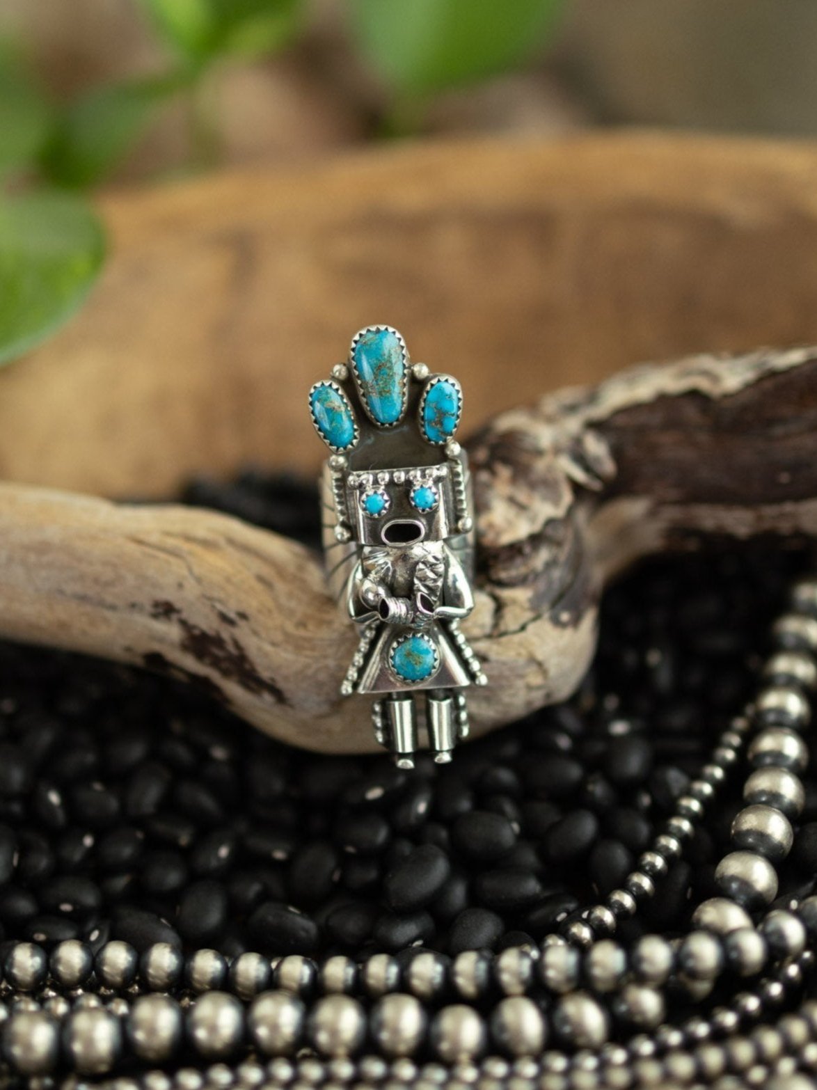 The Kachina Ring, 4 Sz 8-Rings-Calli Co., Turquoise and Silver Jewelry, Native American Handmade, Zuni Tribe, Navajo Tribe, Brock Texas