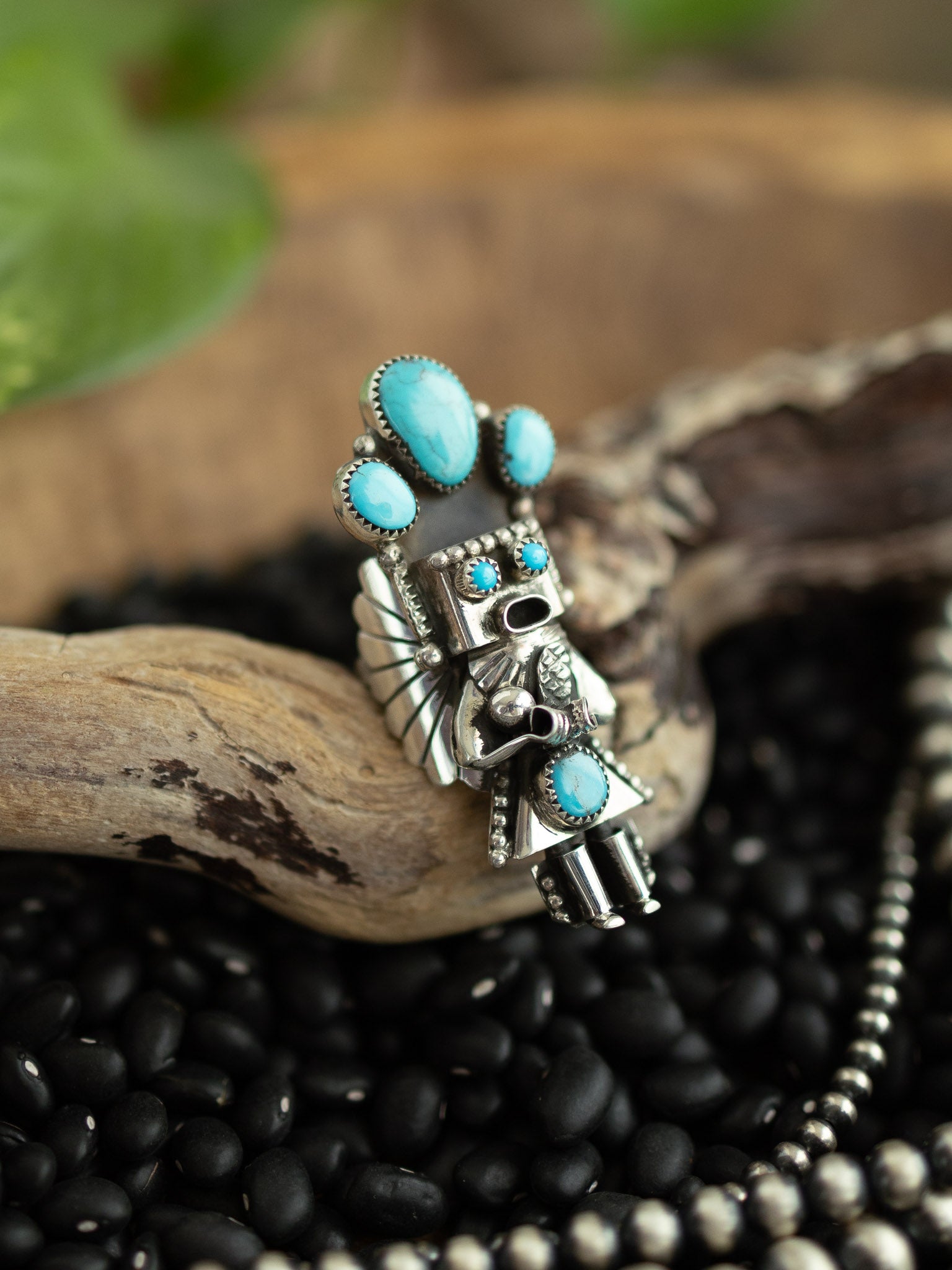 The Kachina Ring, 5 Sz 8-Rings-Calli Co., Turquoise and Silver Jewelry, Native American Handmade, Zuni Tribe, Navajo Tribe, Brock Texas