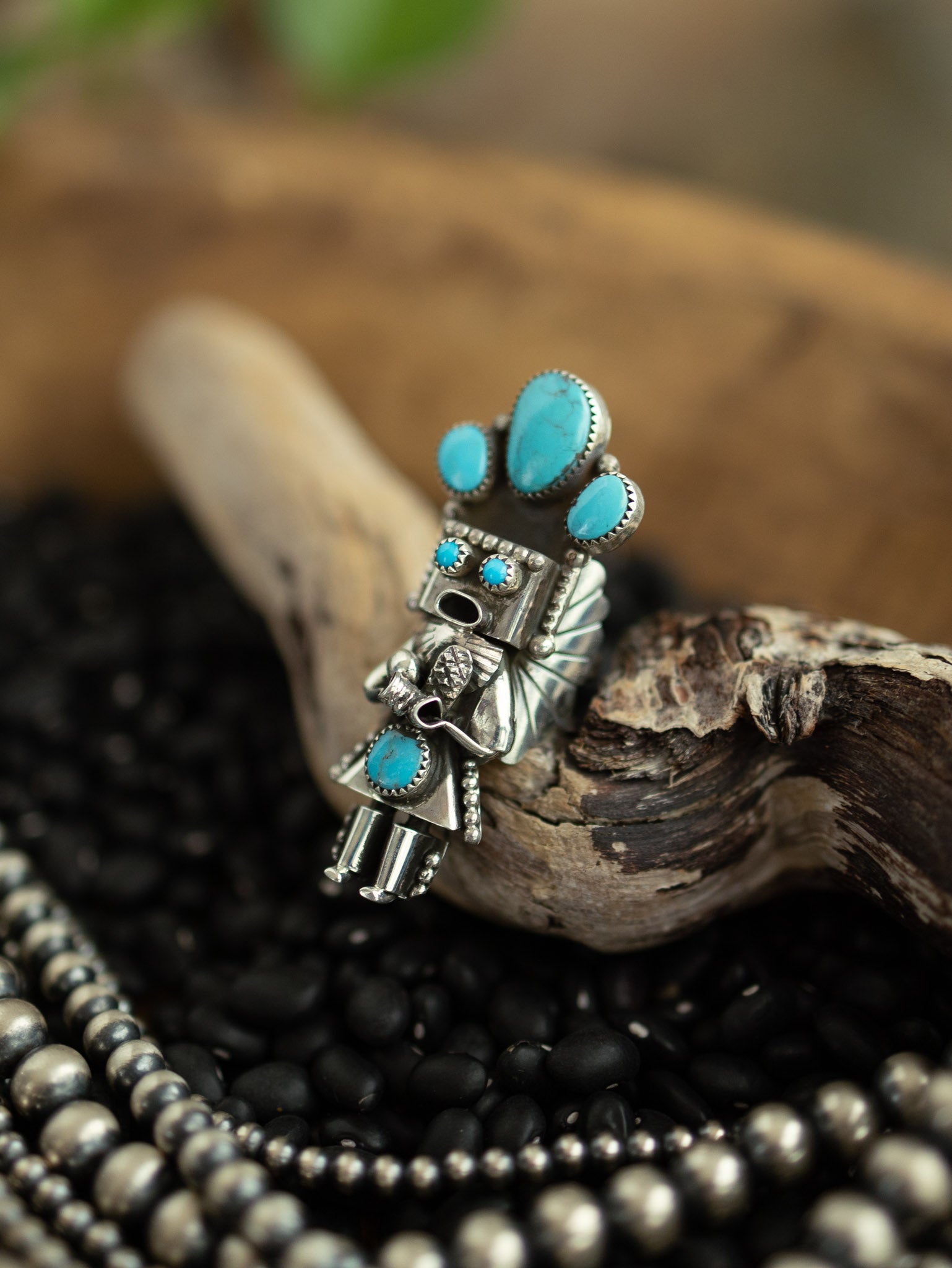 The Kachina Ring, 5 Sz 8-Rings-Calli Co., Turquoise and Silver Jewelry, Native American Handmade, Zuni Tribe, Navajo Tribe, Brock Texas