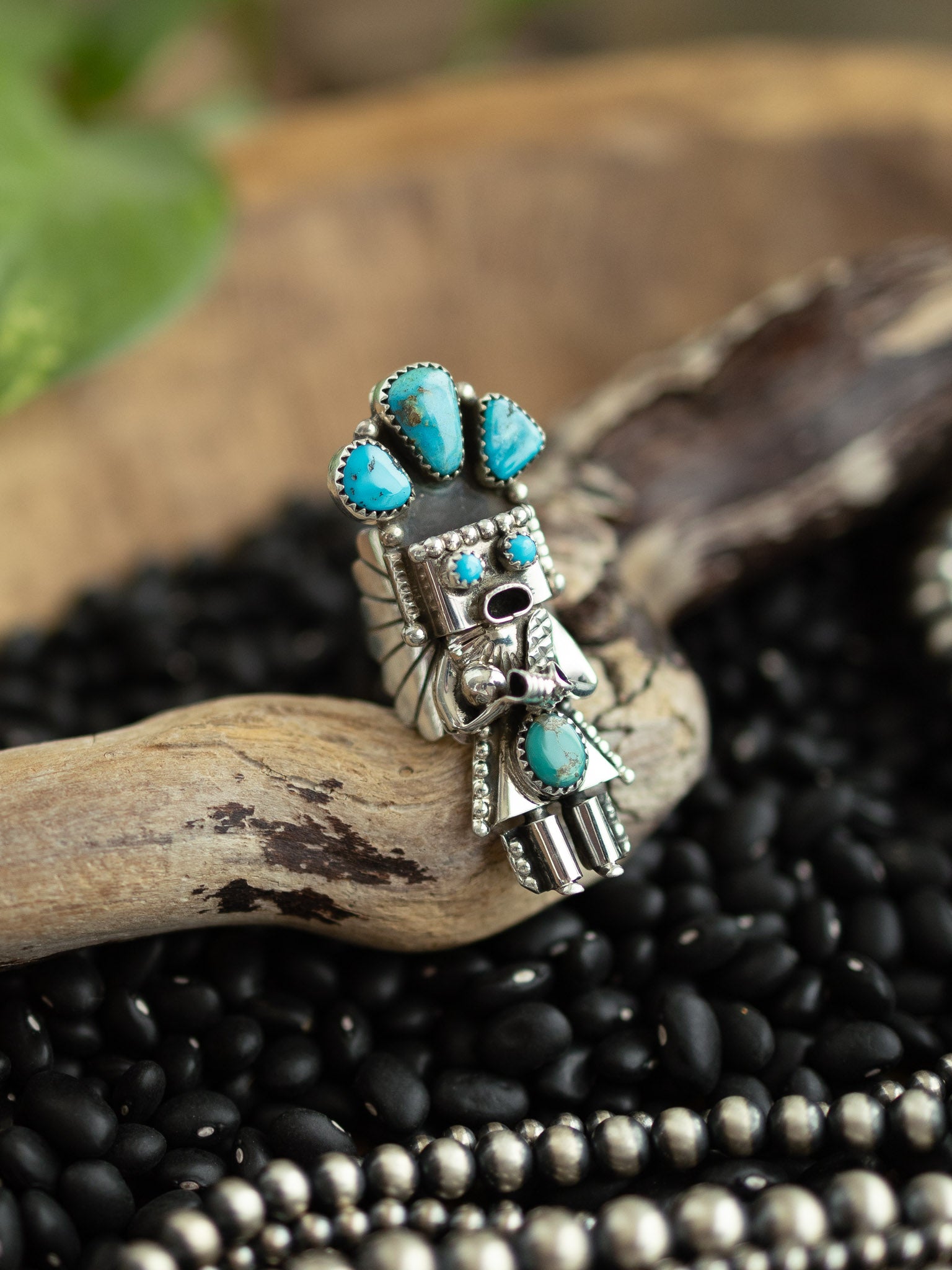 The Kachina Ring, 8 Sz 7.5-Rings-Calli Co., Turquoise and Silver Jewelry, Native American Handmade, Zuni Tribe, Navajo Tribe, Brock Texas