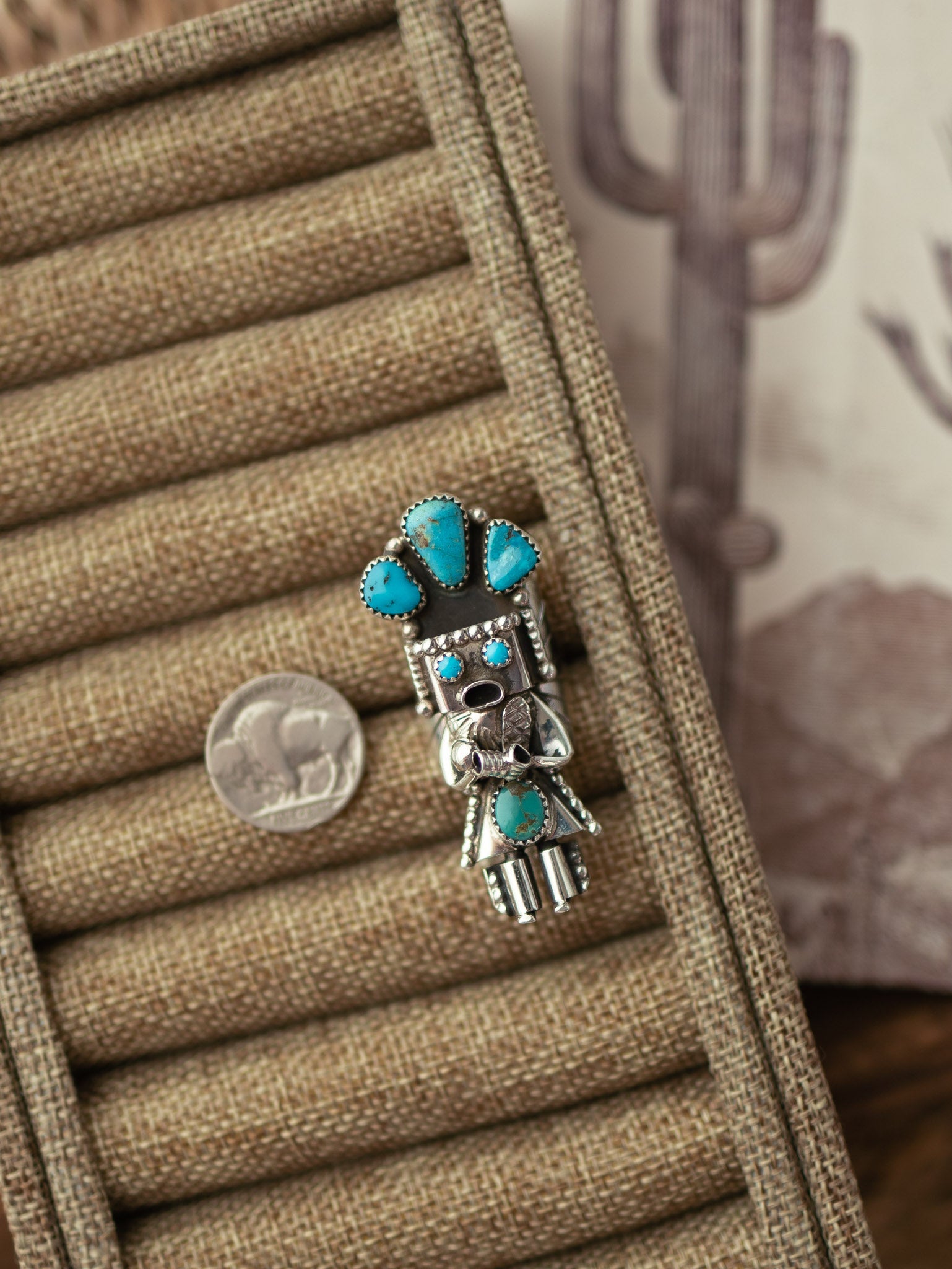 The Kachina Ring, 8 Sz 7.5-Rings-Calli Co., Turquoise and Silver Jewelry, Native American Handmade, Zuni Tribe, Navajo Tribe, Brock Texas