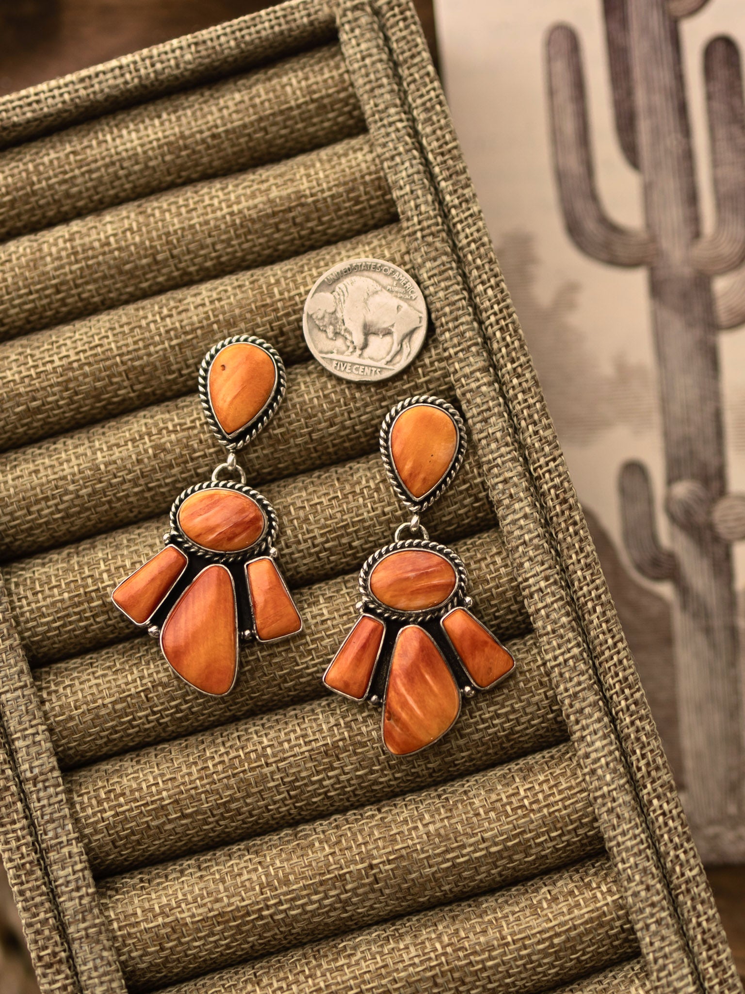 The Myra Spiny Earrings-Earrings-Calli Co., Turquoise and Silver Jewelry, Native American Handmade, Zuni Tribe, Navajo Tribe, Brock Texas