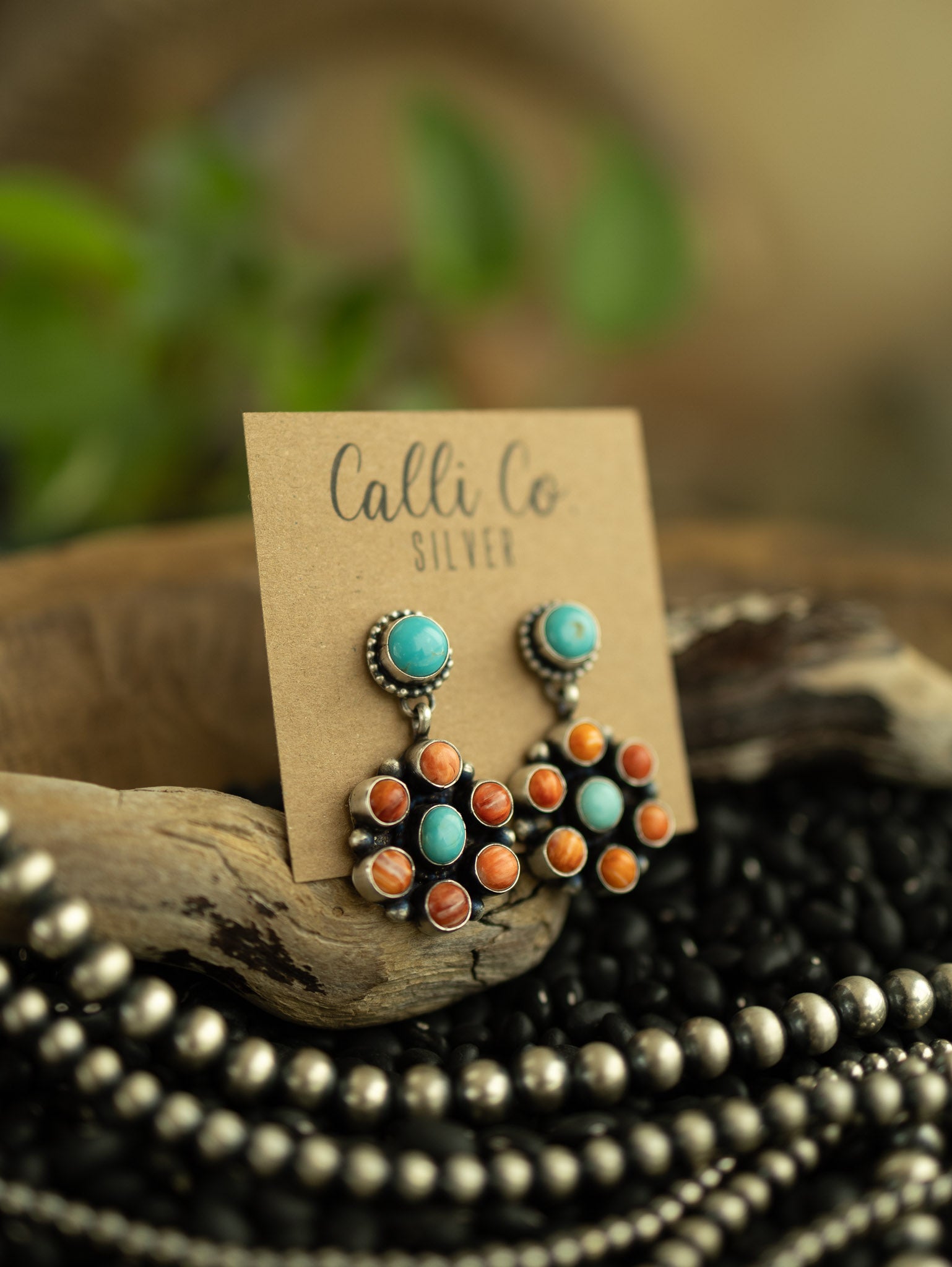 The Claudia Turquoise and Spiny Earrings-Earrings-Calli Co., Turquoise and Silver Jewelry, Native American Handmade, Zuni Tribe, Navajo Tribe, Brock Texas