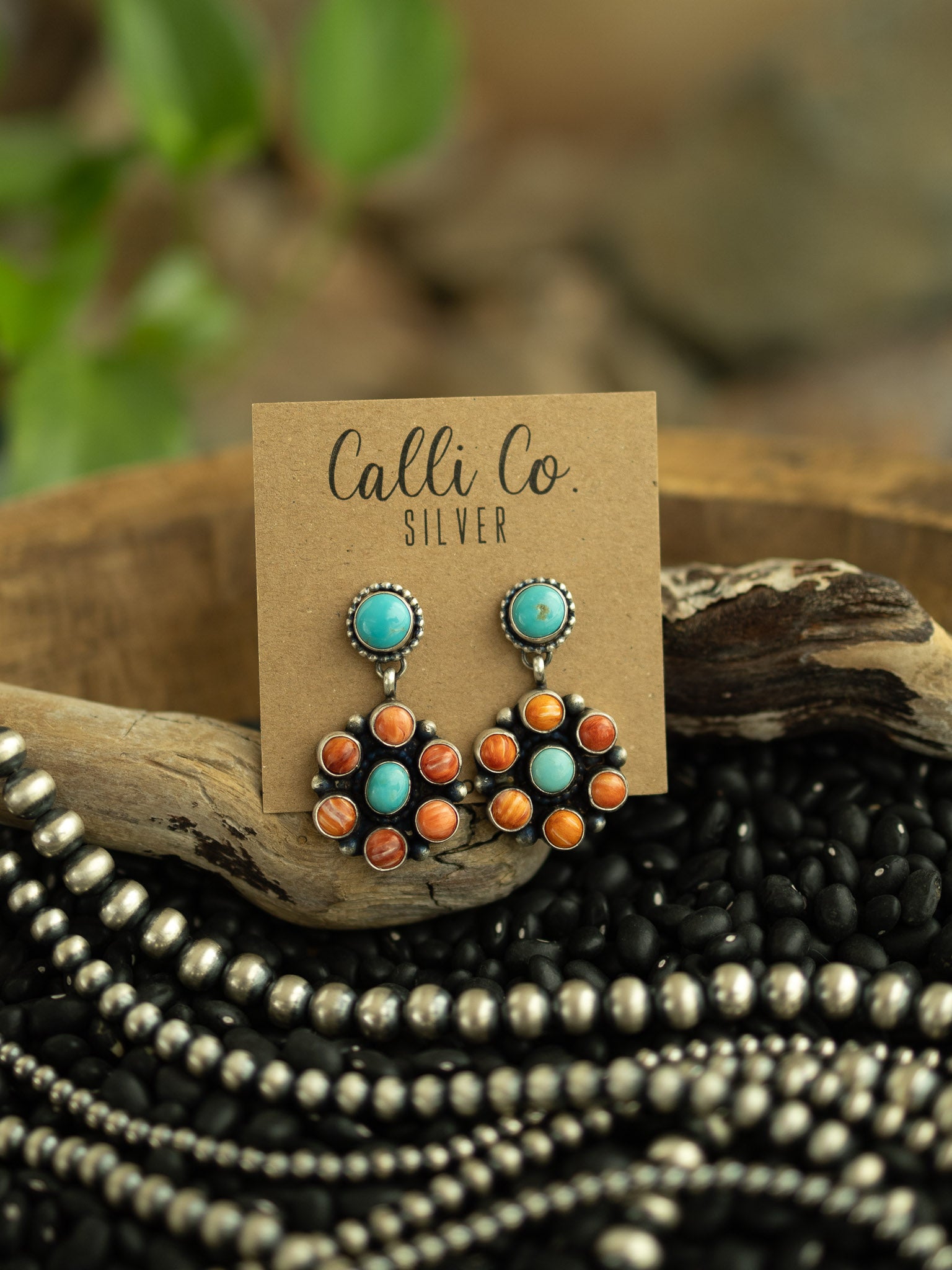 The Claudia Turquoise and Spiny Earrings-Earrings-Calli Co., Turquoise and Silver Jewelry, Native American Handmade, Zuni Tribe, Navajo Tribe, Brock Texas