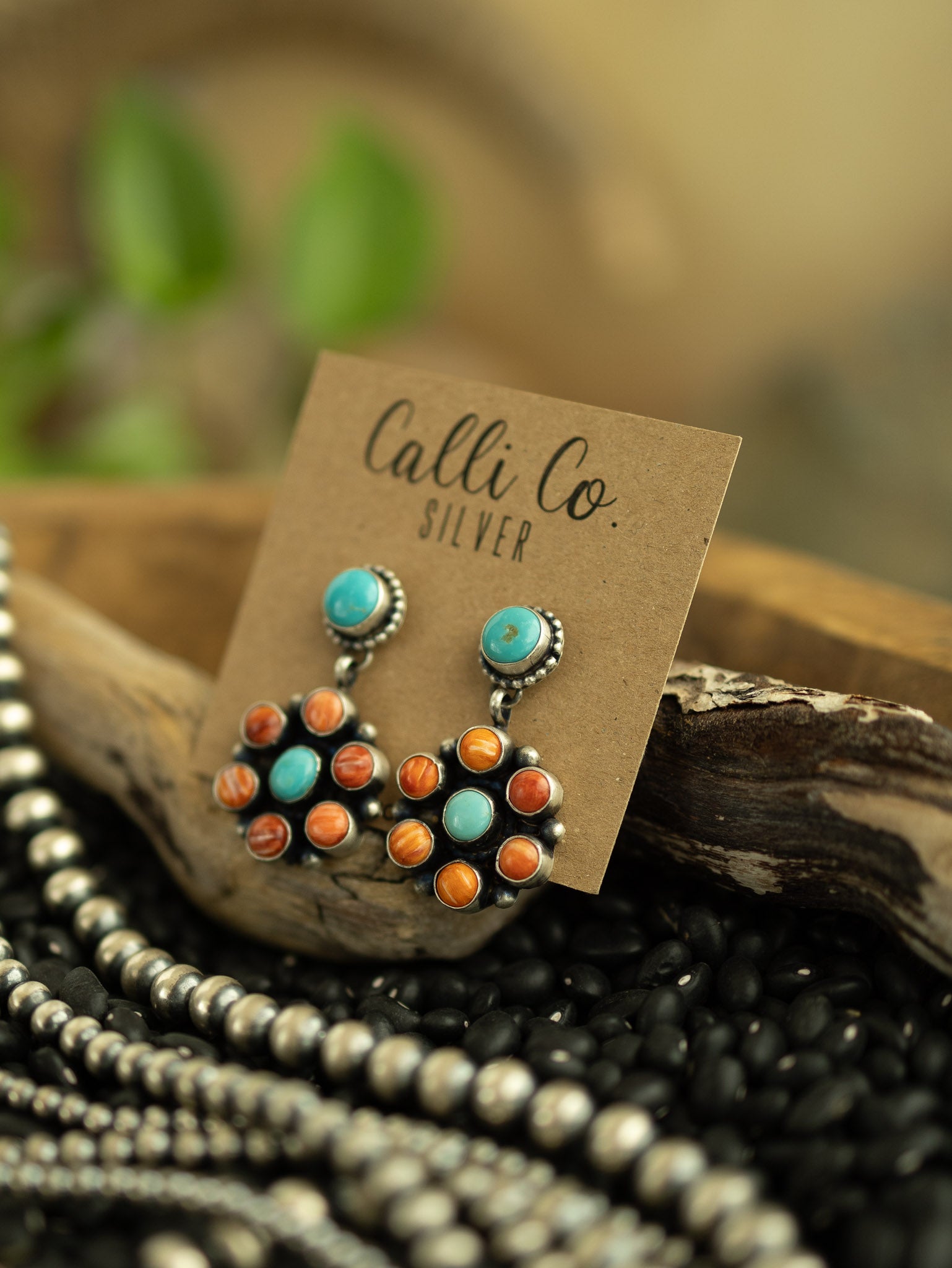 The Claudia Turquoise and Spiny Earrings-Earrings-Calli Co., Turquoise and Silver Jewelry, Native American Handmade, Zuni Tribe, Navajo Tribe, Brock Texas
