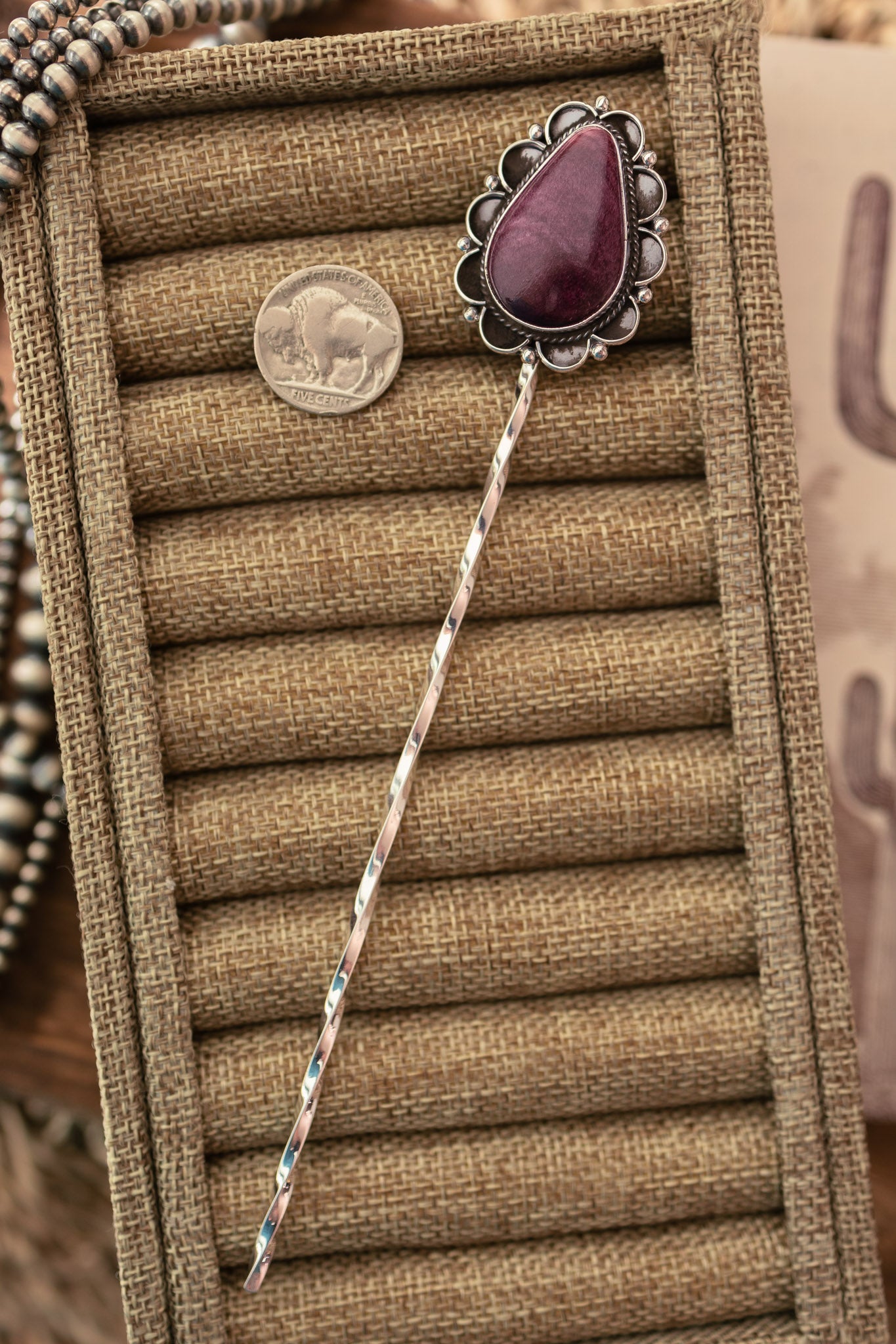 The Blanchard Hair Pin, 1-Hair Accessories-Calli Co., Turquoise and Silver Jewelry, Native American Handmade, Zuni Tribe, Navajo Tribe, Brock Texas