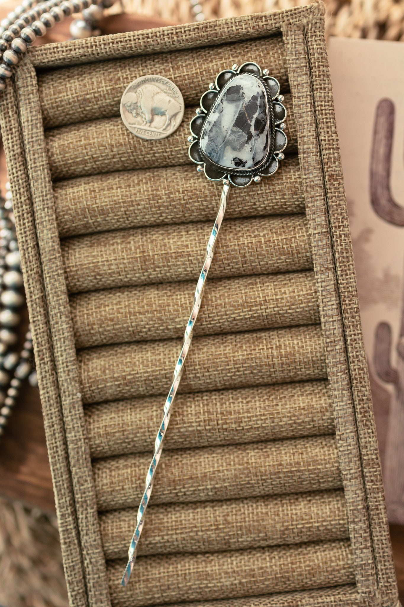 The Blanchard Hair Pin, 5-Hair Accessories-Calli Co., Turquoise and Silver Jewelry, Native American Handmade, Zuni Tribe, Navajo Tribe, Brock Texas