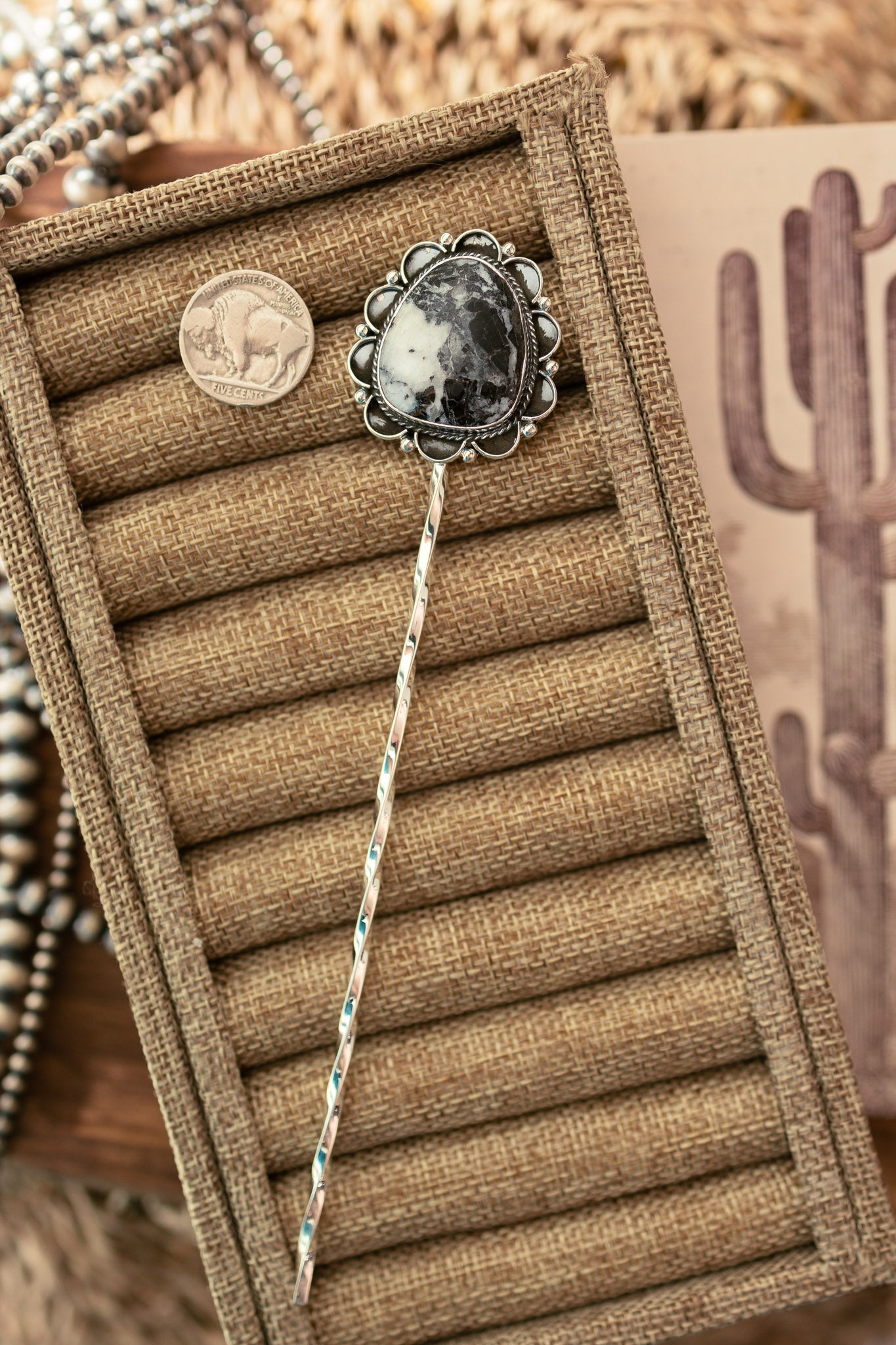 The Blanchard Hair Pin, 13-Hair Accessories-Calli Co., Turquoise and Silver Jewelry, Native American Handmade, Zuni Tribe, Navajo Tribe, Brock Texas