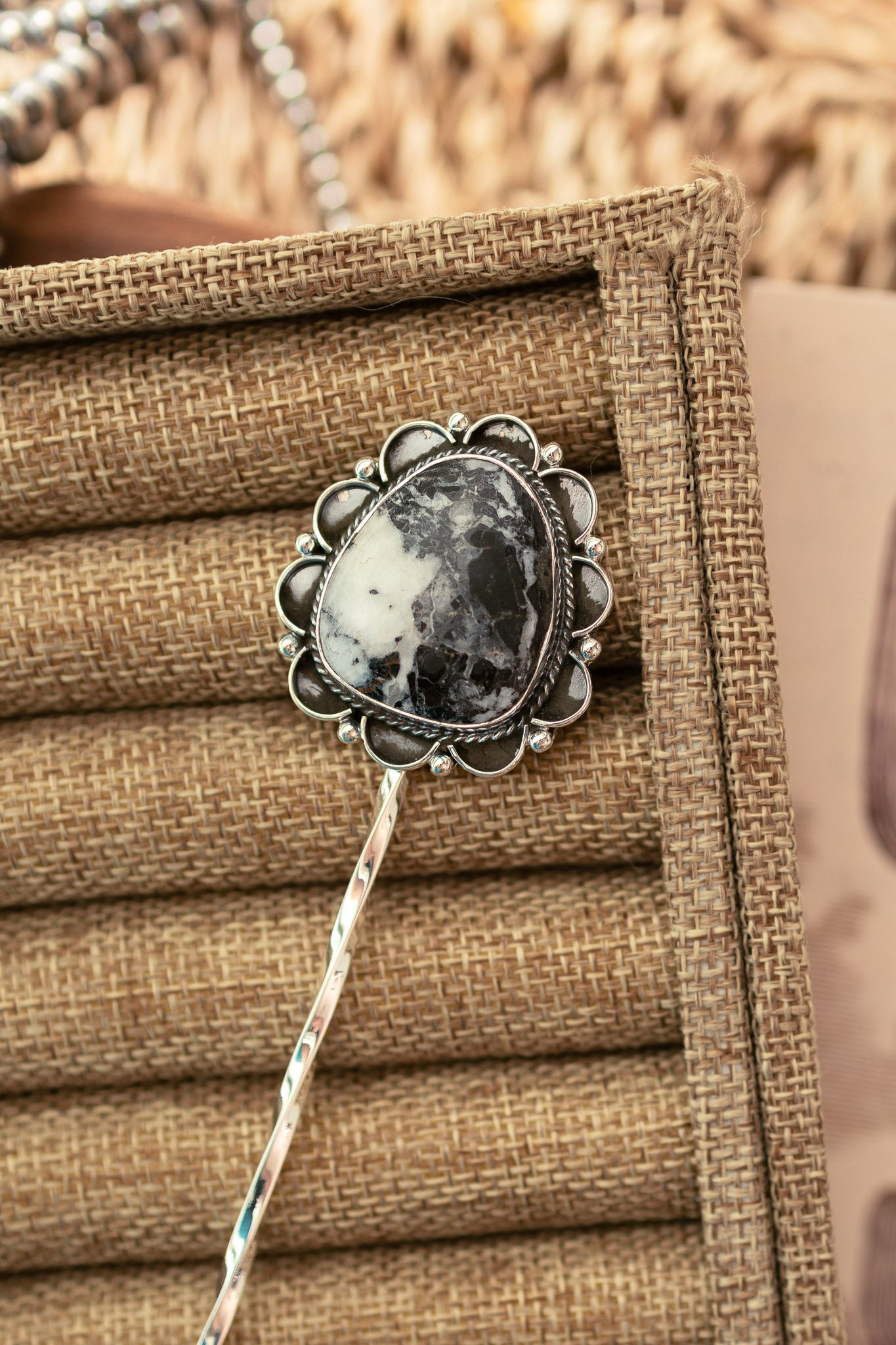 The Blanchard Hair Pin, 13-Hair Accessories-Calli Co., Turquoise and Silver Jewelry, Native American Handmade, Zuni Tribe, Navajo Tribe, Brock Texas