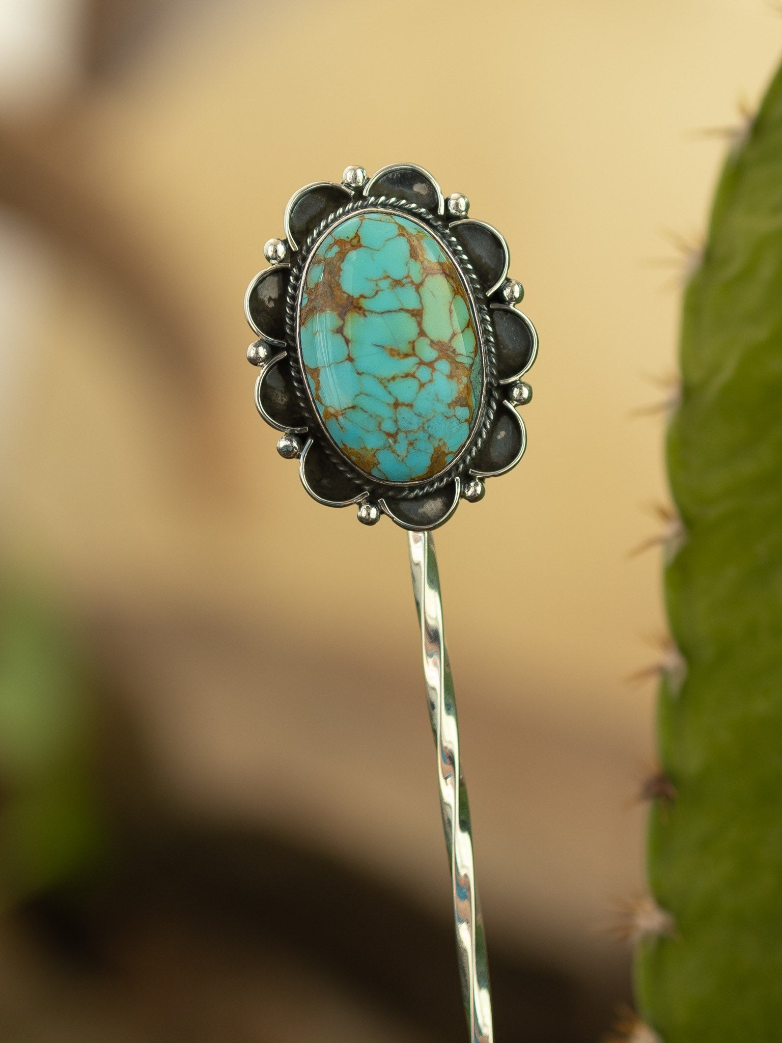 The Blanchard Hair Pin, 7-Hair Accessories-Calli Co., Turquoise and Silver Jewelry, Native American Handmade, Zuni Tribe, Navajo Tribe, Brock Texas
