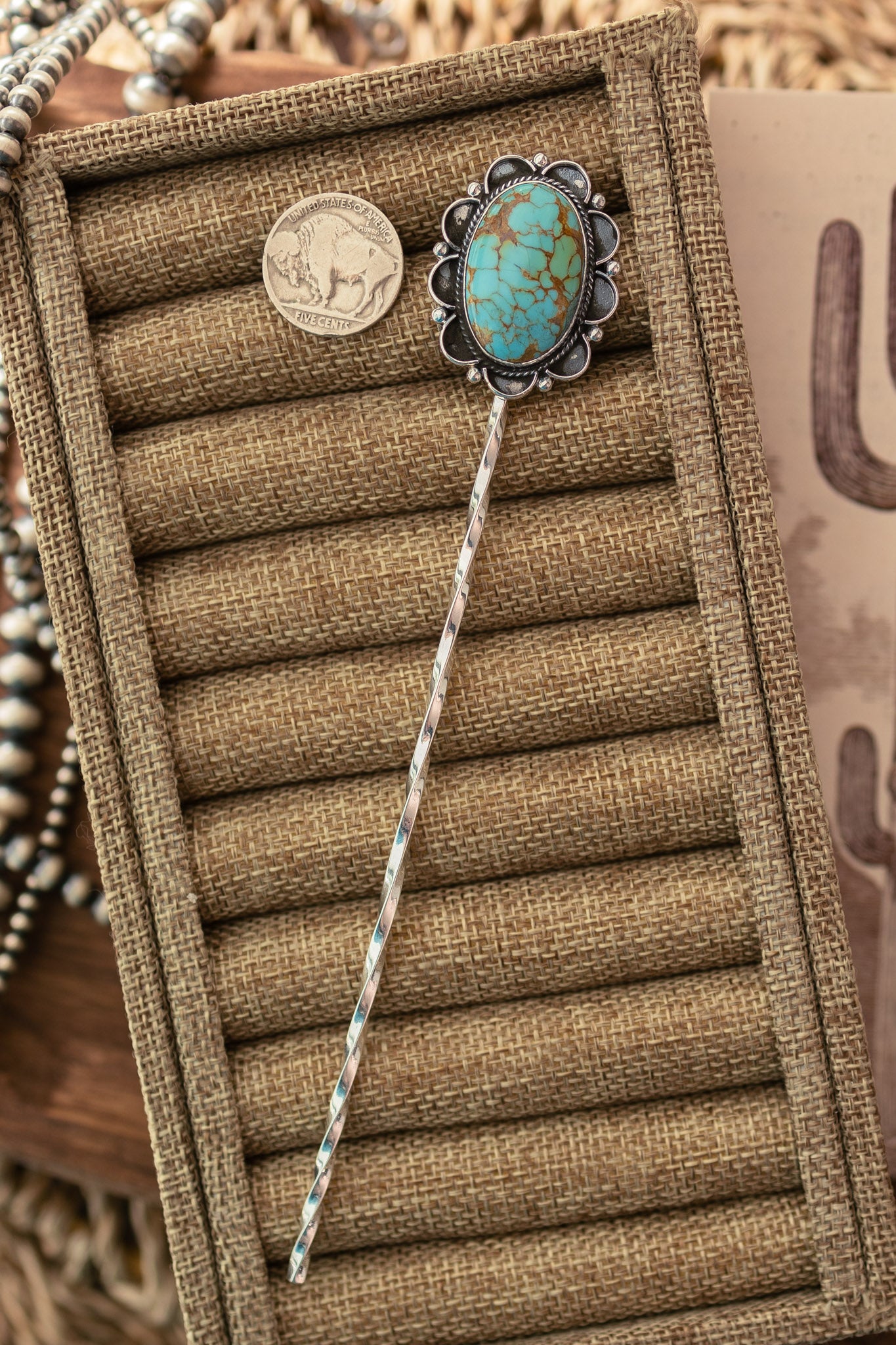 The Blanchard Hair Pin, 7-Hair Accessories-Calli Co., Turquoise and Silver Jewelry, Native American Handmade, Zuni Tribe, Navajo Tribe, Brock Texas