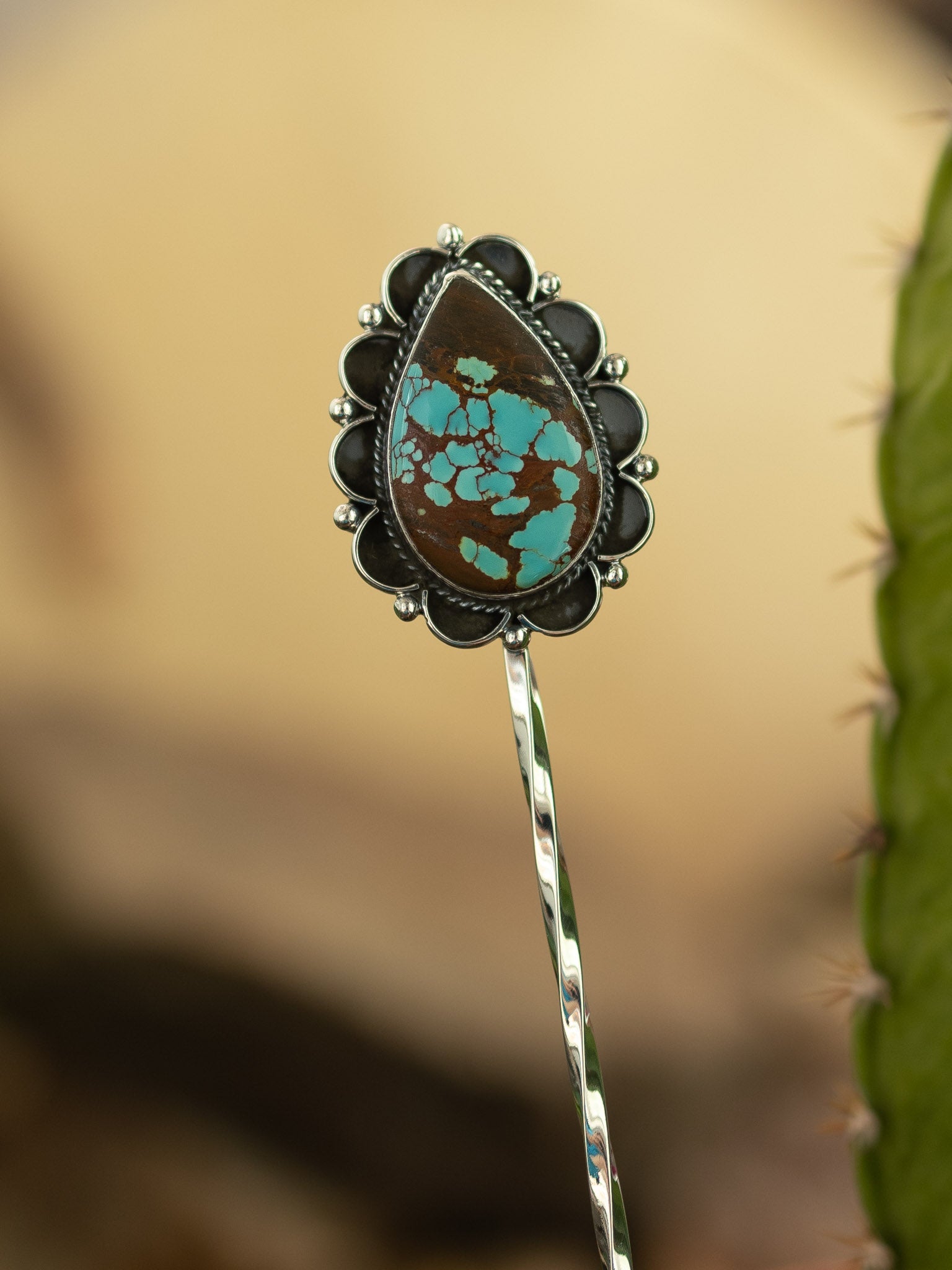 The Blanchard Hair Pin, 11-Hair Accessories-Calli Co., Turquoise and Silver Jewelry, Native American Handmade, Zuni Tribe, Navajo Tribe, Brock Texas