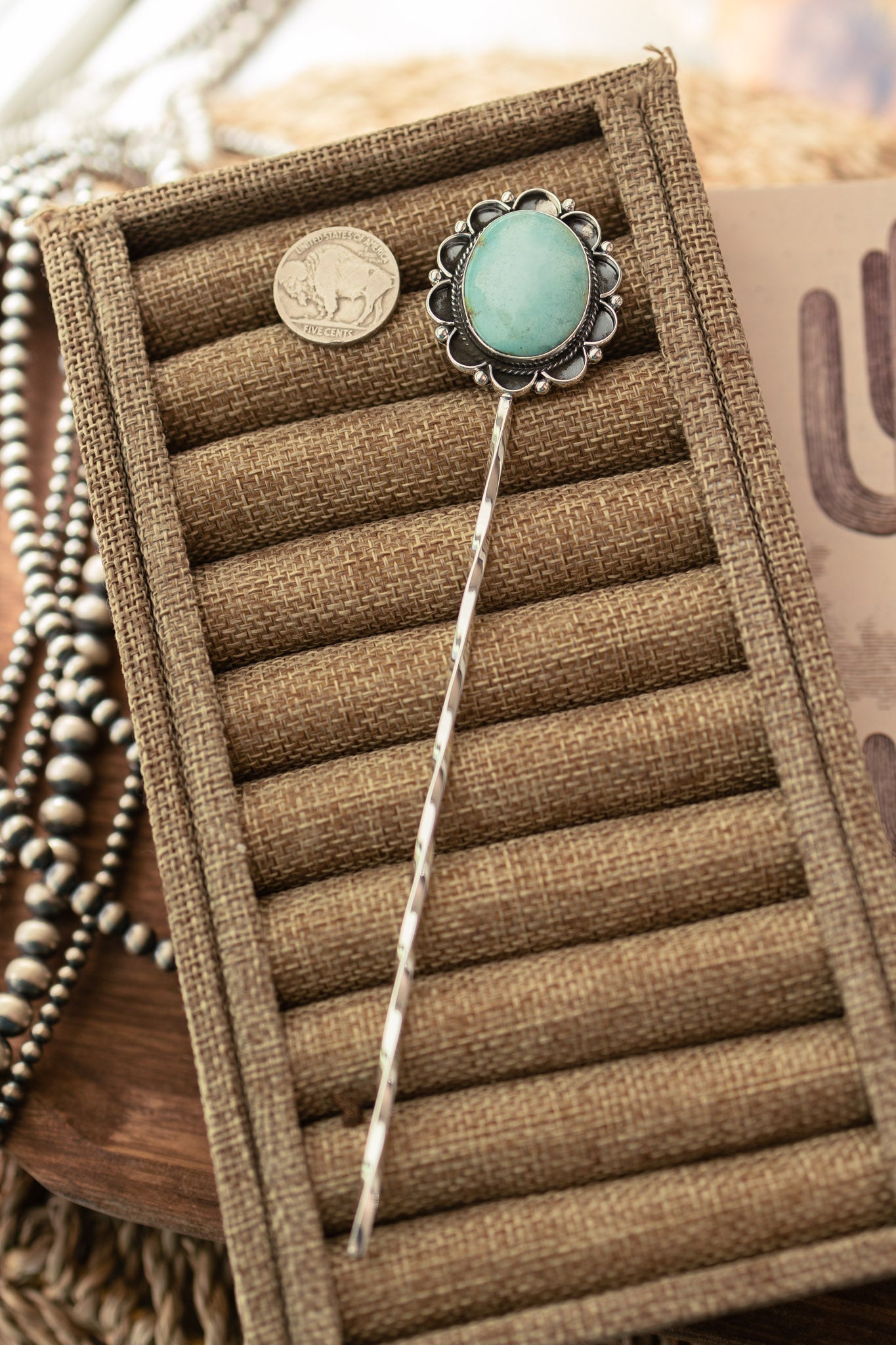 The Blanchard Hair Pin, 12-Hair Accessories-Calli Co., Turquoise and Silver Jewelry, Native American Handmade, Zuni Tribe, Navajo Tribe, Brock Texas