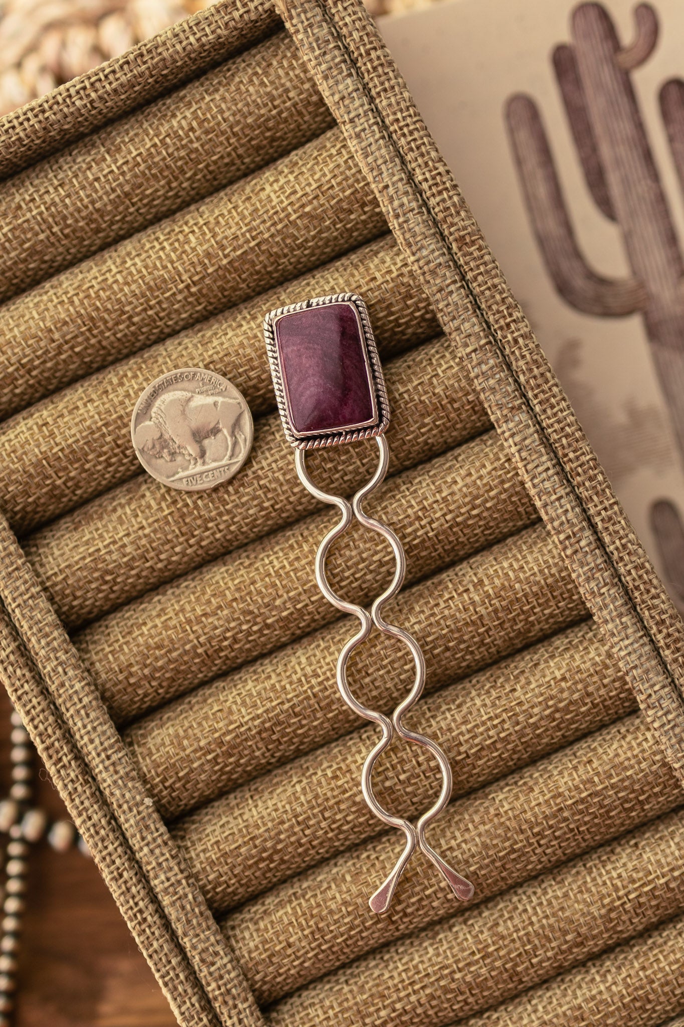 The Grace Spiny Hair Pin, 14-Hair Accessories-Calli Co., Turquoise and Silver Jewelry, Native American Handmade, Zuni Tribe, Navajo Tribe, Brock Texas