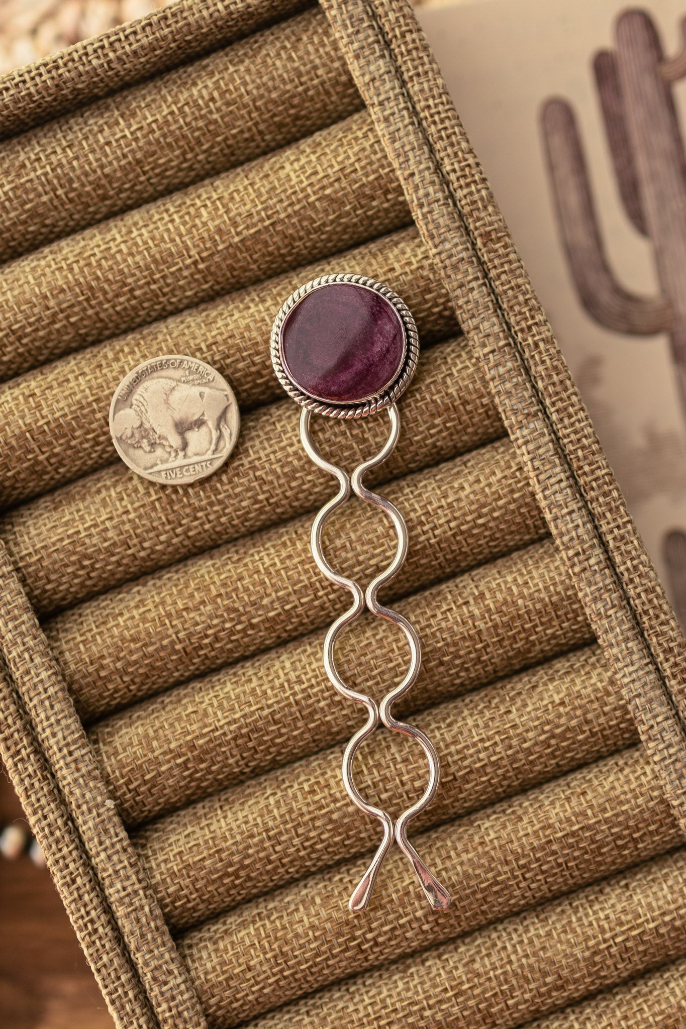 The Grace Spiny Hair Pin, 13-Hair Accessories-Calli Co., Turquoise and Silver Jewelry, Native American Handmade, Zuni Tribe, Navajo Tribe, Brock Texas