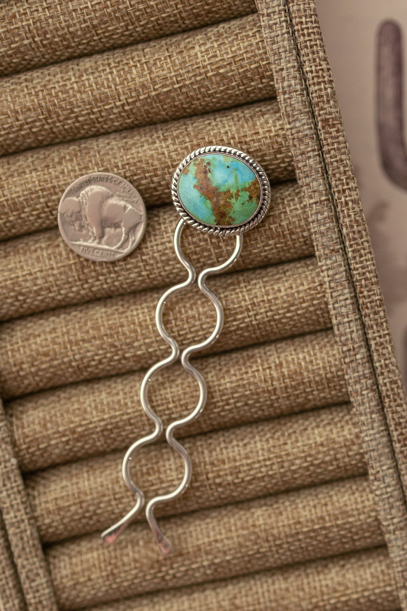 The Grace Turquoise Hair Pin, 6-Hair Accessories-Calli Co., Turquoise and Silver Jewelry, Native American Handmade, Zuni Tribe, Navajo Tribe, Brock Texas