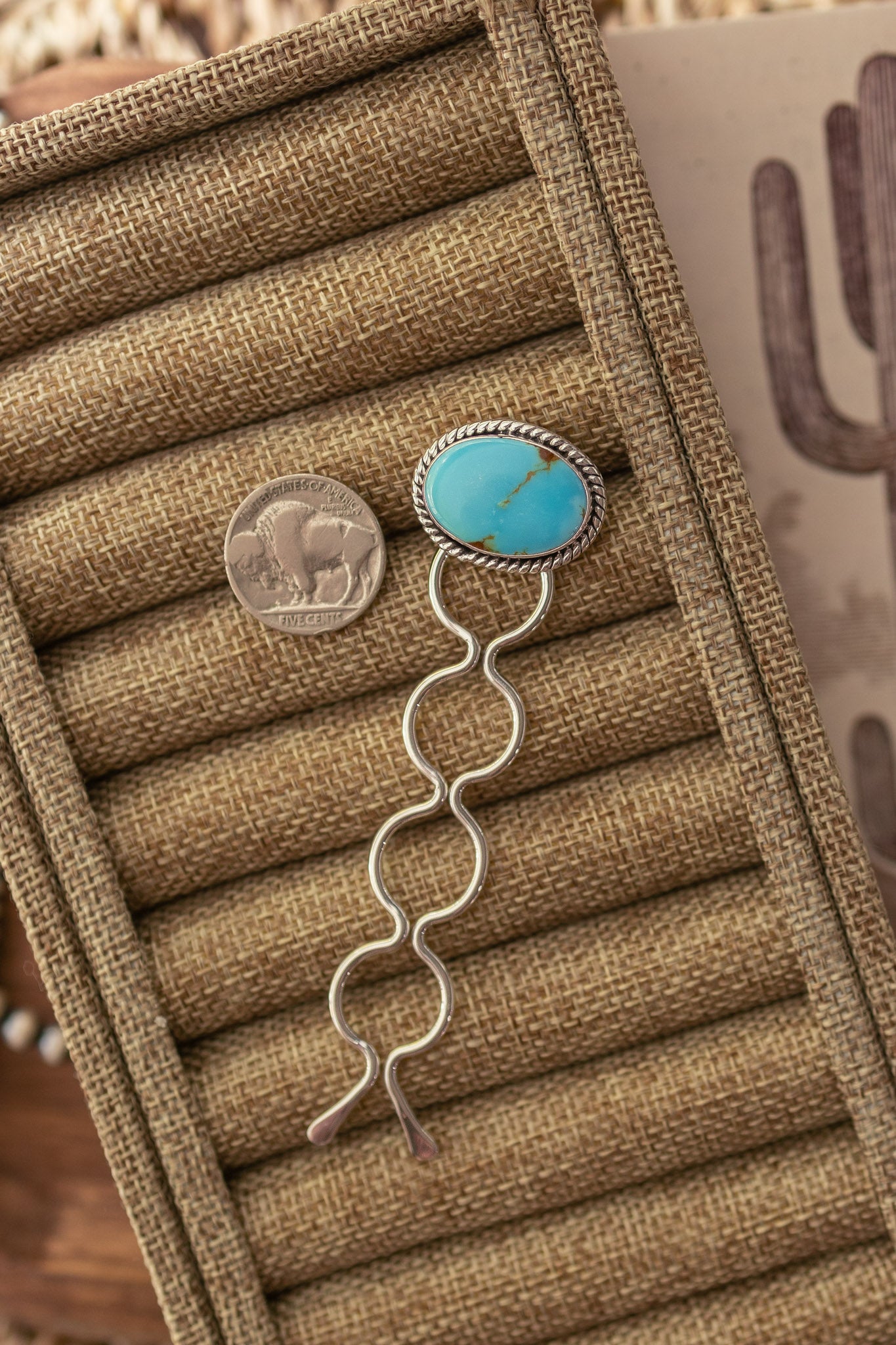 The Grace Turquoise Hair Pin, 3-Hair Accessories-Calli Co., Turquoise and Silver Jewelry, Native American Handmade, Zuni Tribe, Navajo Tribe, Brock Texas