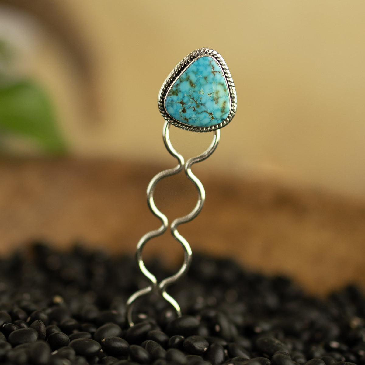 Authentic DC Thomas Sterling Silver hair clip w\\ Turquoise stones Sterling Silver Hair Pin Turquoise Sterling Silver Hair Fork  main image 4
