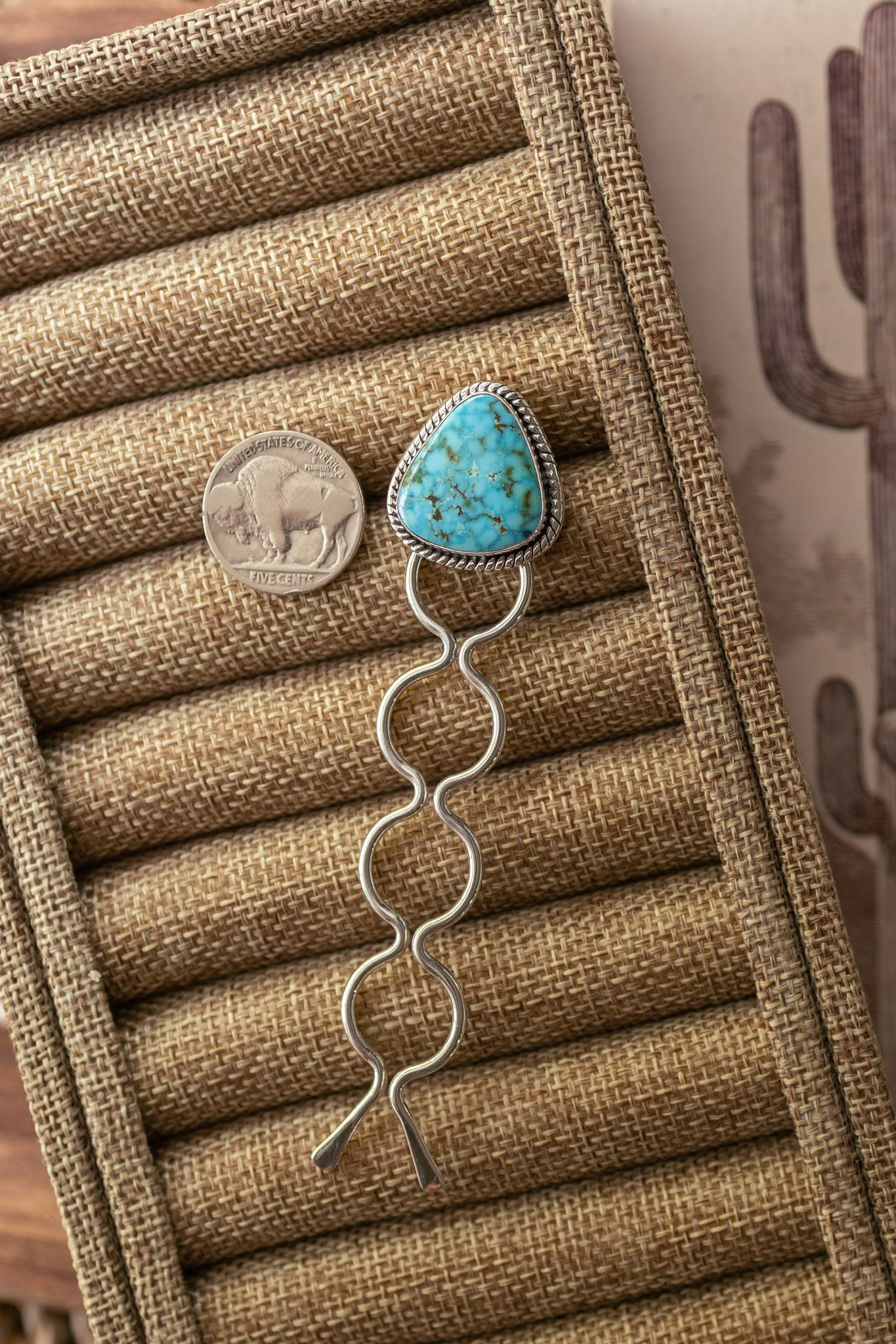 The Grace Turquoise Hair Pin, 17-Hair Accessories-Calli Co., Turquoise and Silver Jewelry, Native American Handmade, Zuni Tribe, Navajo Tribe, Brock Texas