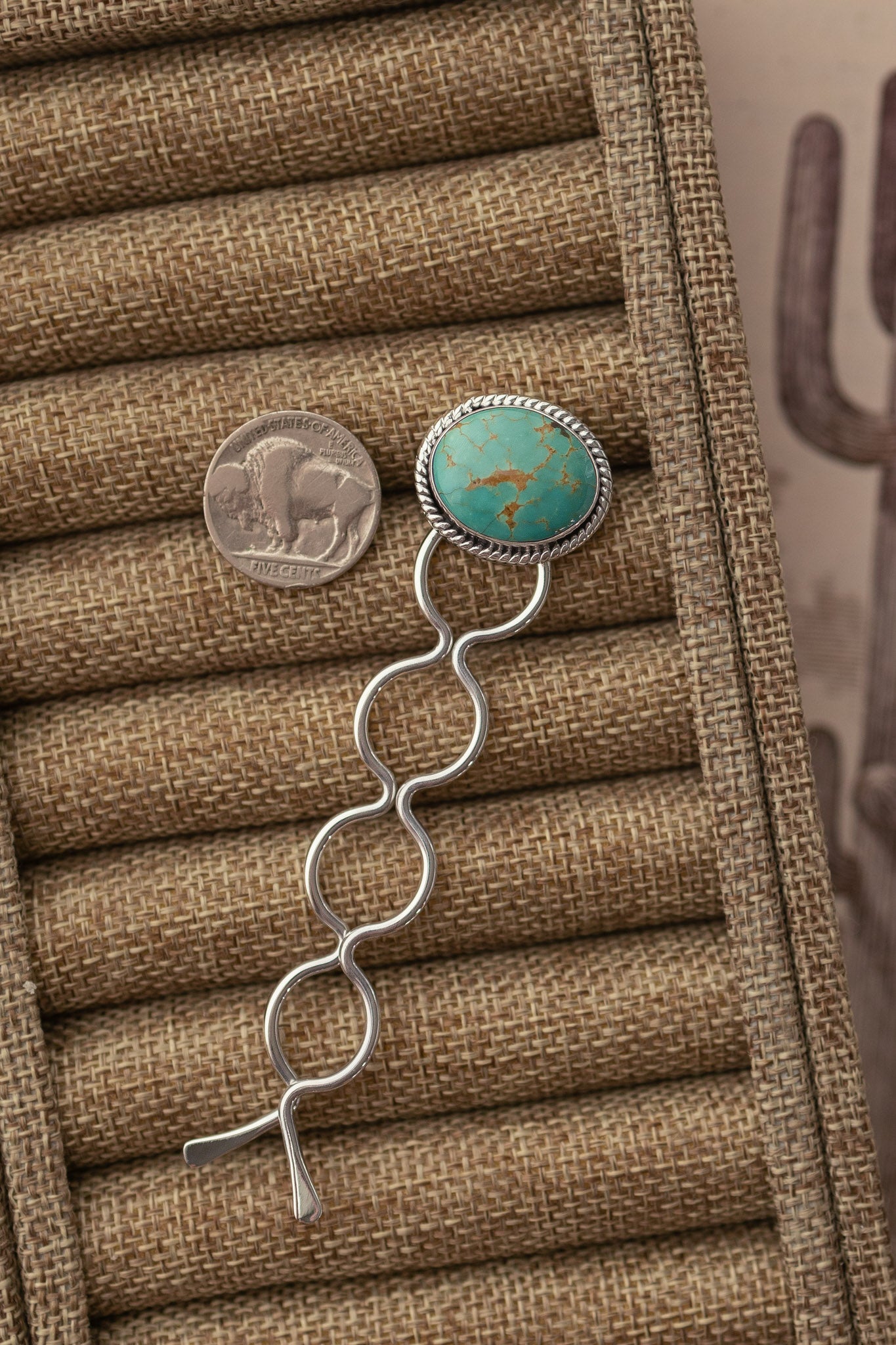 The Grace Turquoise Hair Pin, 19-Hair Accessories-Calli Co., Turquoise and Silver Jewelry, Native American Handmade, Zuni Tribe, Navajo Tribe, Brock Texas