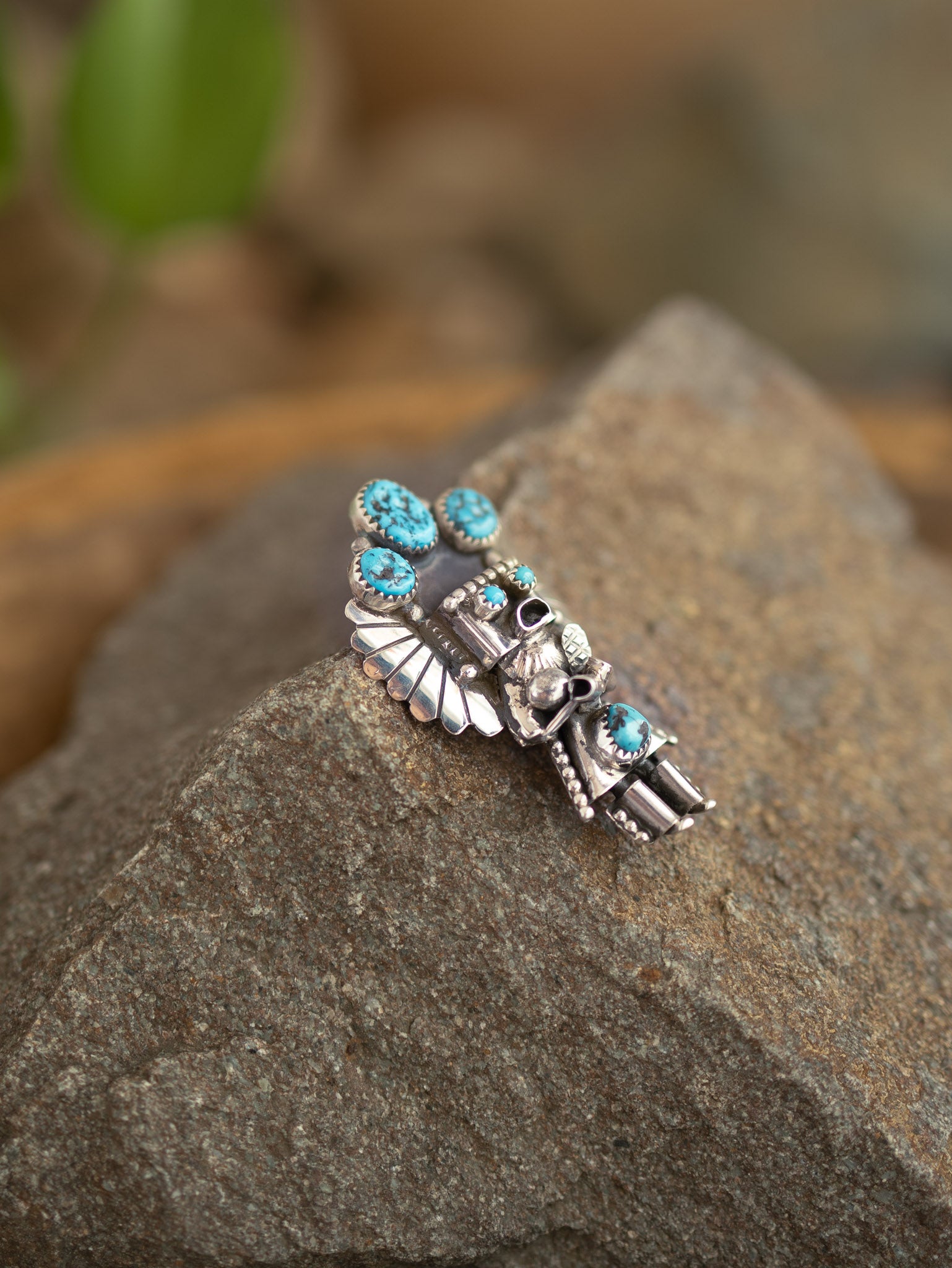 The Kachina Pendant/Pin in Turquoise, 4-Pendants-Calli Co., Turquoise and Silver Jewelry, Native American Handmade, Zuni Tribe, Navajo Tribe, Brock Texas