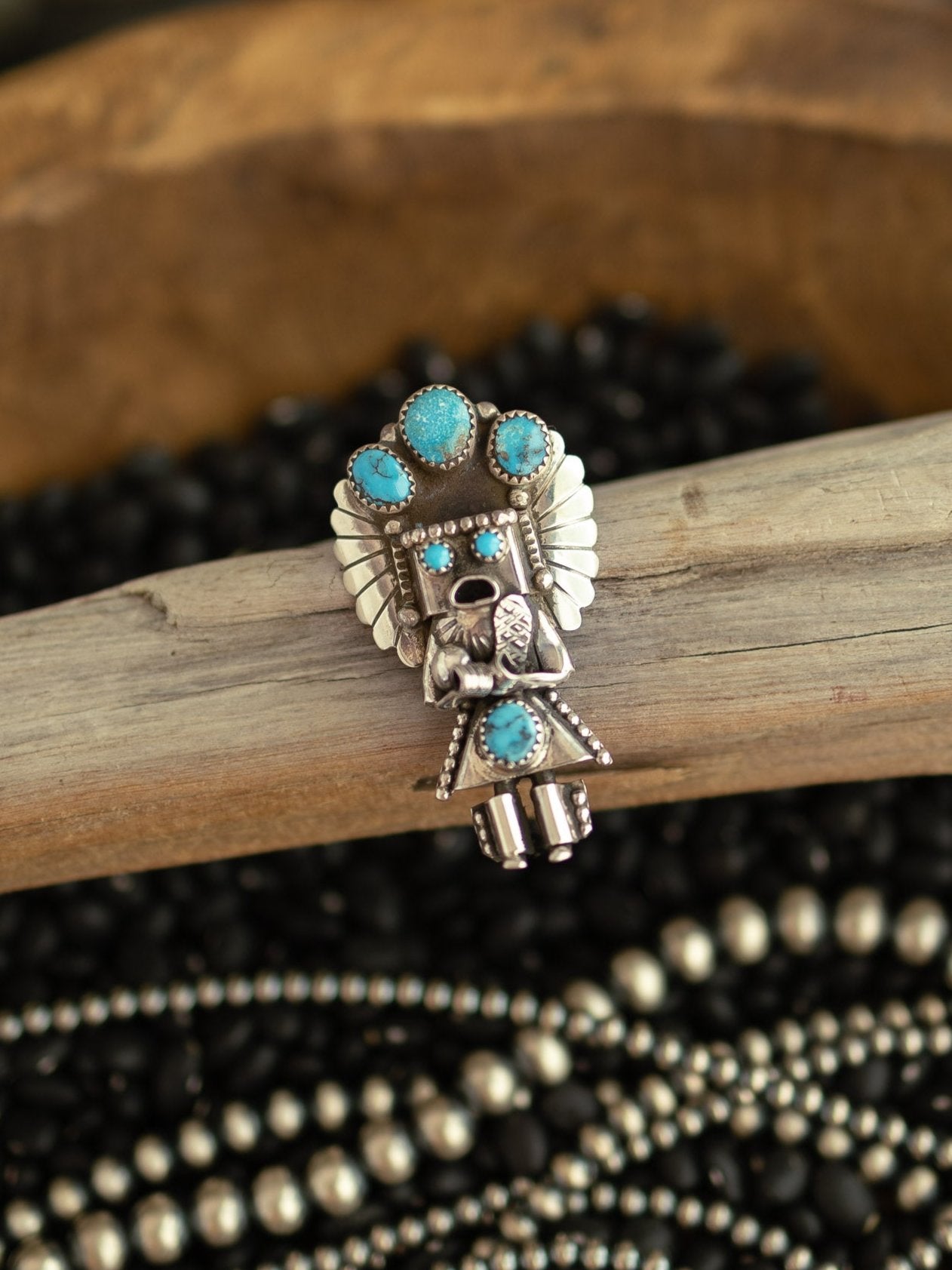 The Kachina Pendant/Pin in Turquoise, 3-Pendants-Calli Co., Turquoise and Silver Jewelry, Native American Handmade, Zuni Tribe, Navajo Tribe, Brock Texas