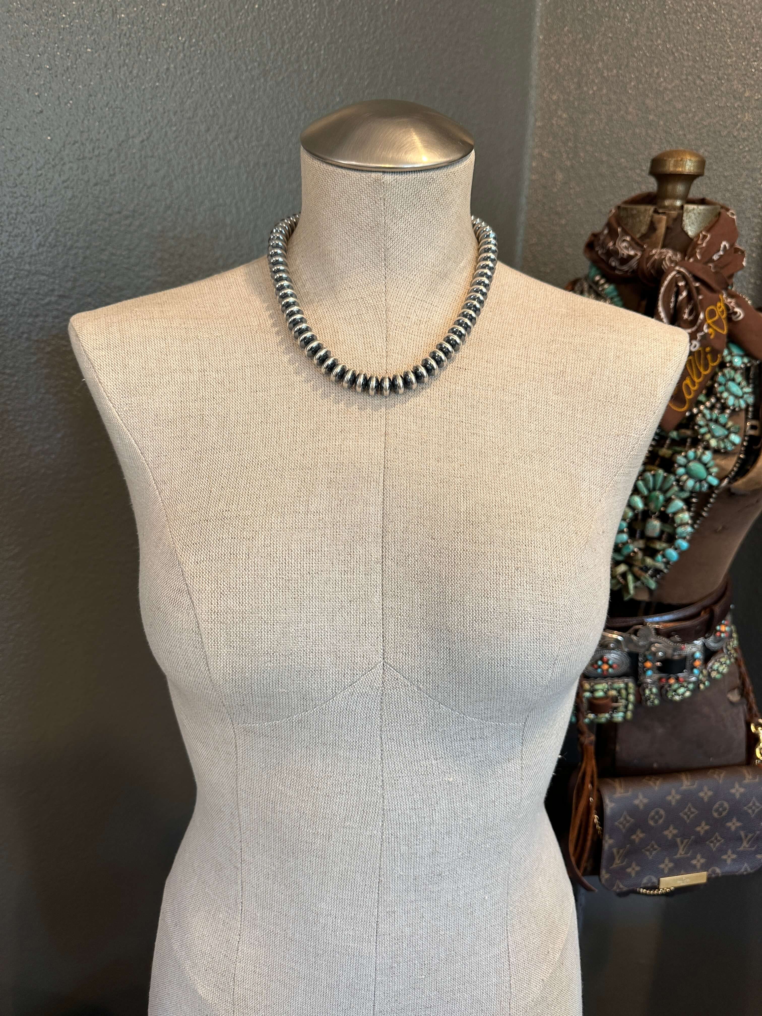 The Tyler 12mm Saucer Pearl Necklace-Necklaces-Calli Co., Turquoise and Silver Jewelry, Native American Handmade, Zuni Tribe, Navajo Tribe, Brock Texas