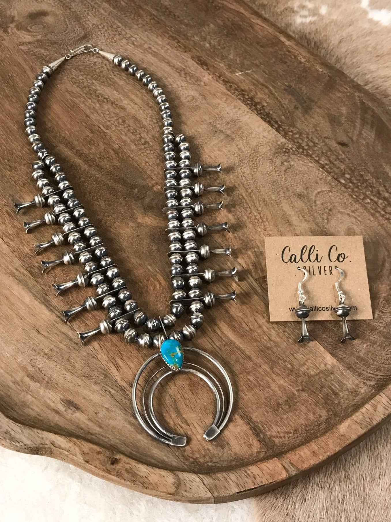 The Mariano Squash Blossom Necklace Set-Necklaces-Calli Co., Turquoise and Silver Jewelry, Native American Handmade, Zuni Tribe, Navajo Tribe, Brock Texas