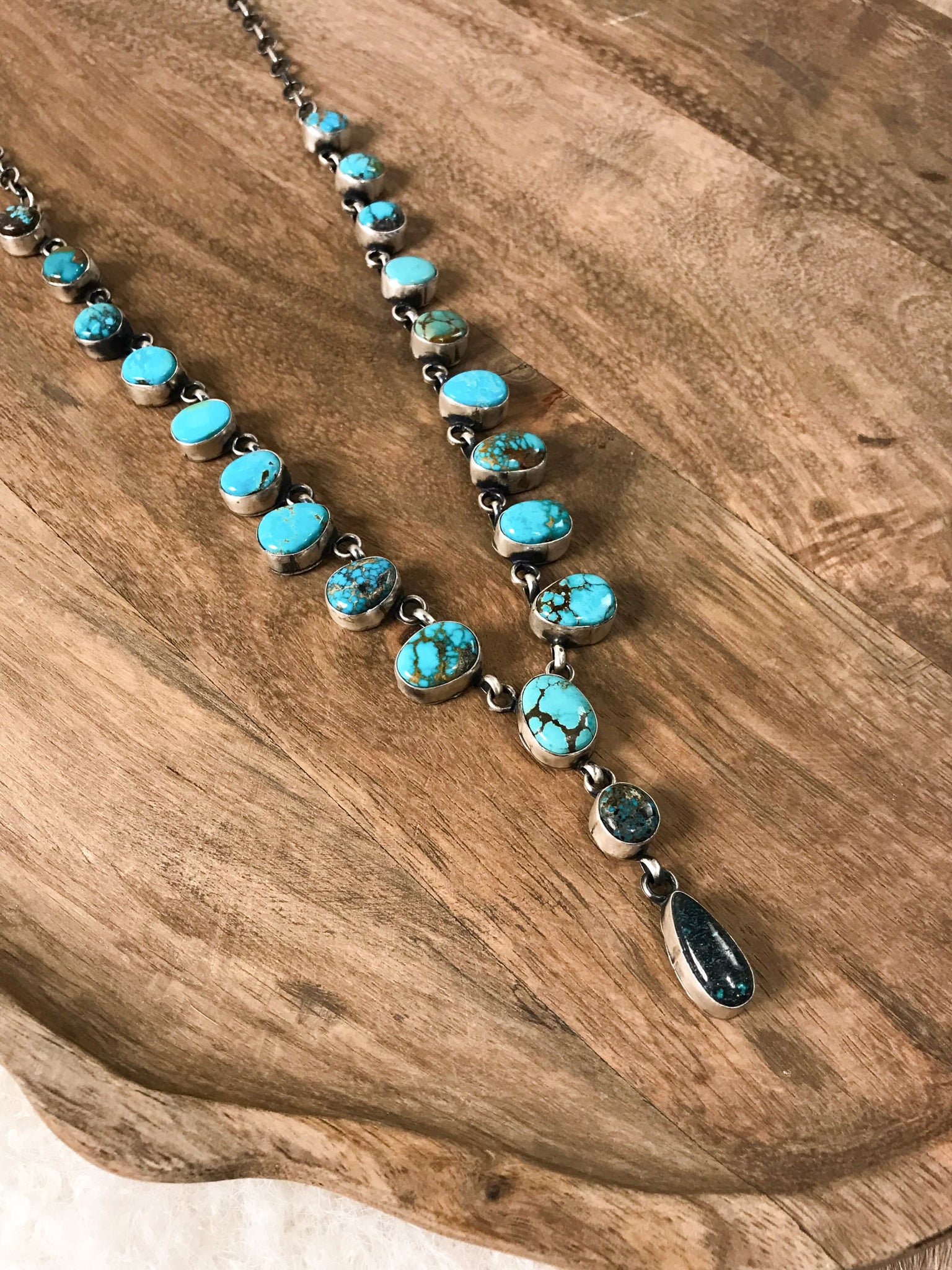 The Beau Turquoise Lariat Necklace Set-Necklaces-Calli Co., Turquoise and Silver Jewelry, Native American Handmade, Zuni Tribe, Navajo Tribe, Brock Texas