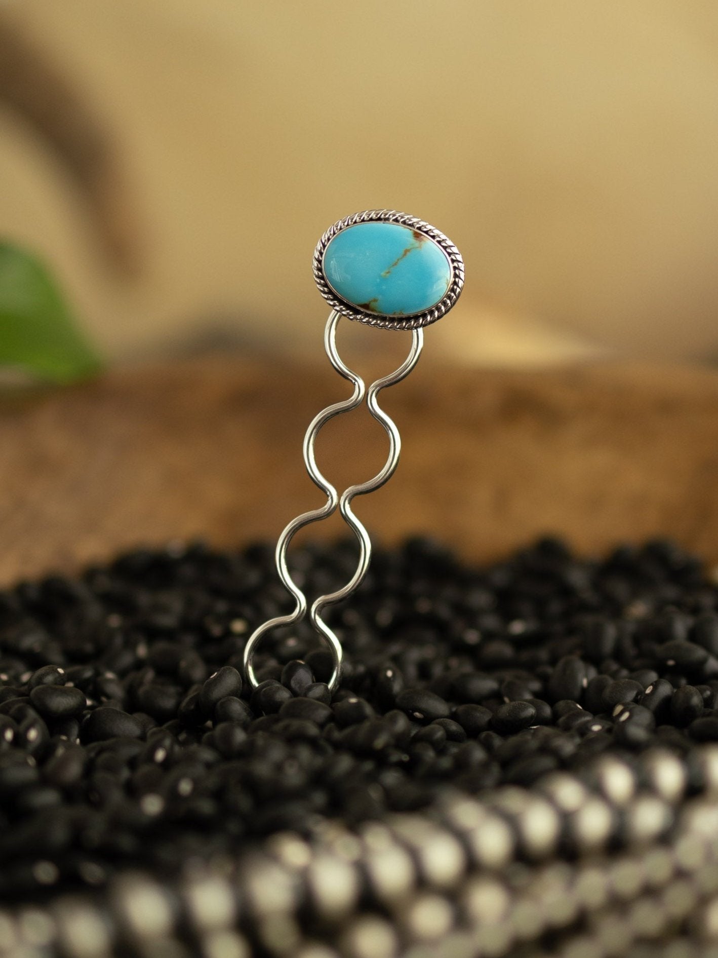 The Grace Turquoise Hair Pin, 3-Hair Accessories-Calli Co., Turquoise and Silver Jewelry, Native American Handmade, Zuni Tribe, Navajo Tribe, Brock Texas