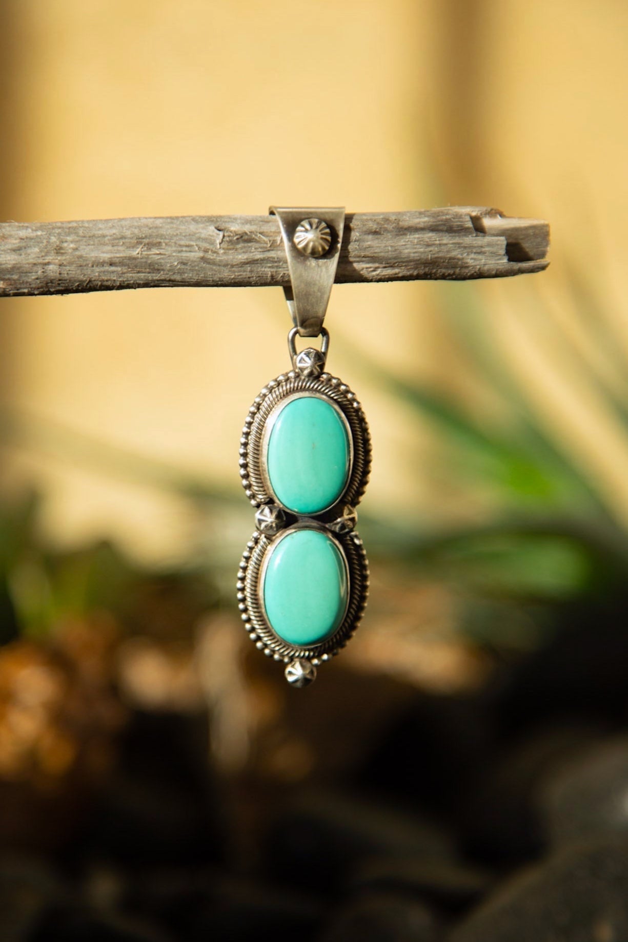 The Double Stone Turquoise Pendant, 1-Pendants-Calli Co., Turquoise and Silver Jewelry, Native American Handmade, Zuni Tribe, Navajo Tribe, Brock Texas