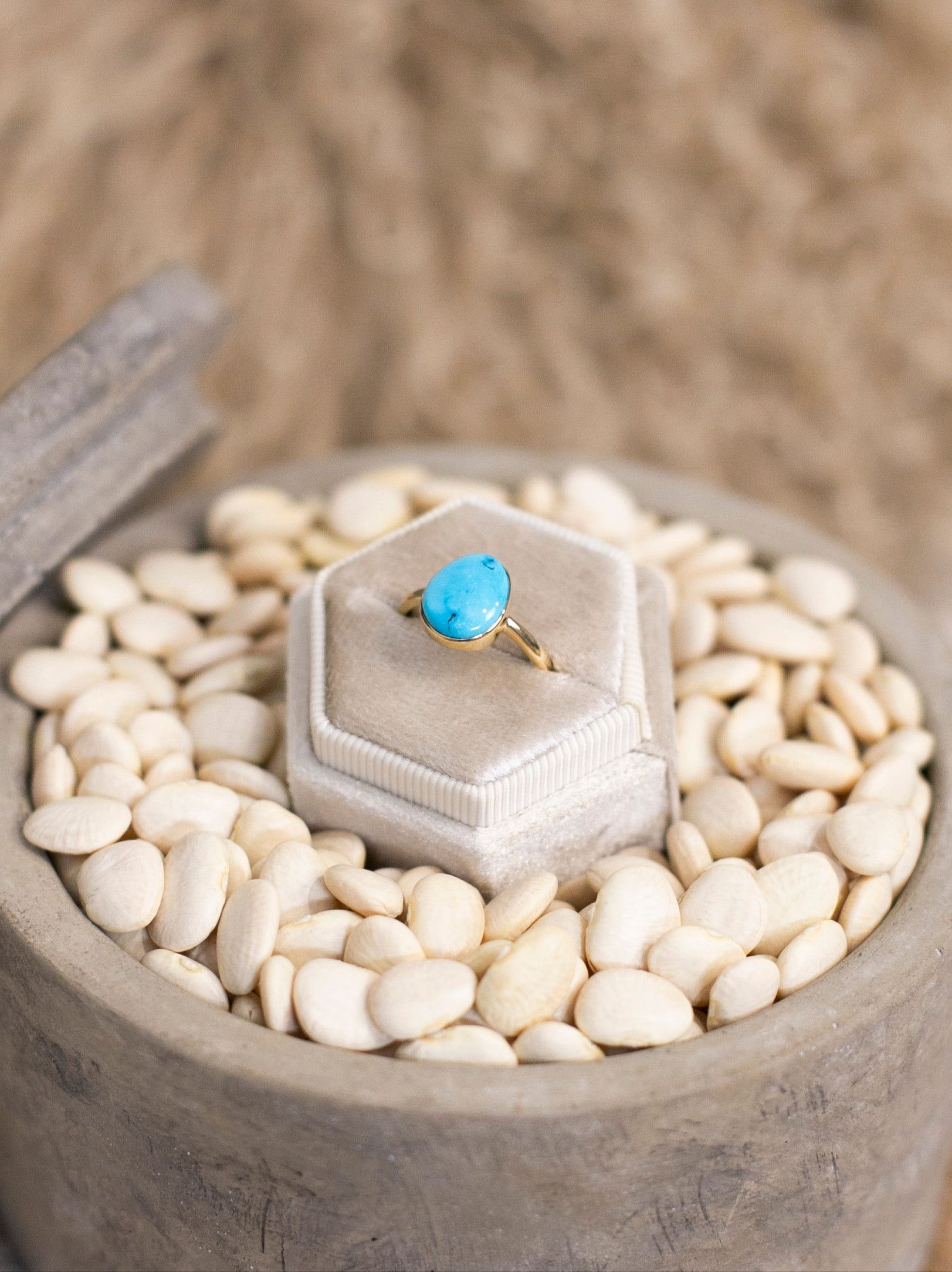 The Marseille 14k and Turquoise Ring 3, Sz 7-Rings-Calli Co., Turquoise and Silver Jewelry, Native American Handmade, Zuni Tribe, Navajo Tribe, Brock Texas