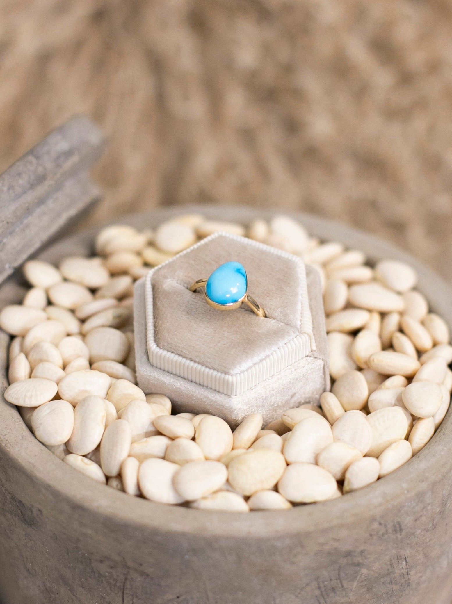 The Marseille 14k and Turquoise Ring 4, Sz 7-Rings-Calli Co., Turquoise and Silver Jewelry, Native American Handmade, Zuni Tribe, Navajo Tribe, Brock Texas