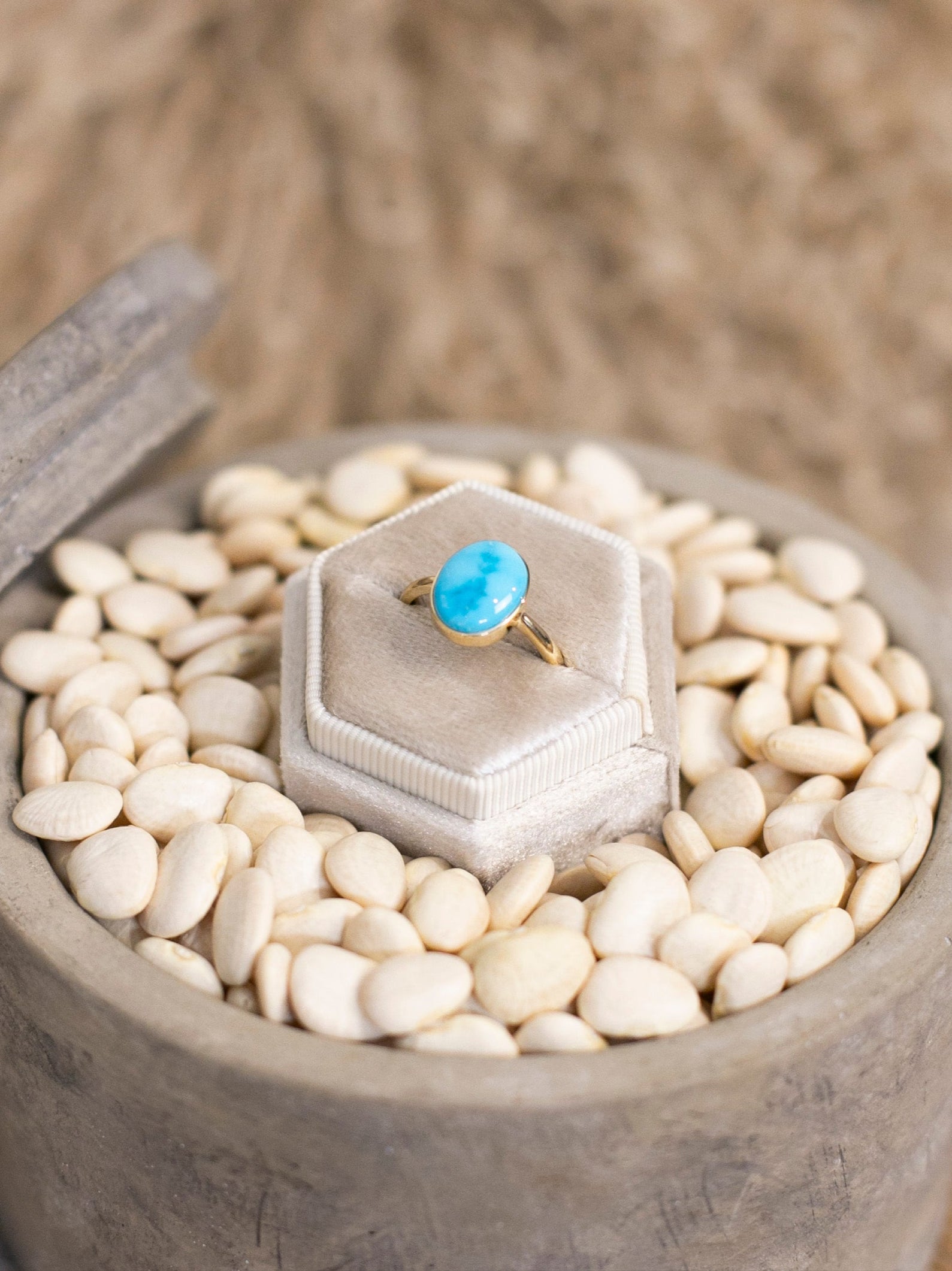 The Marseille 14k and Turquoise Ring 5, Sz 8-Rings-Calli Co., Turquoise and Silver Jewelry, Native American Handmade, Zuni Tribe, Navajo Tribe, Brock Texas