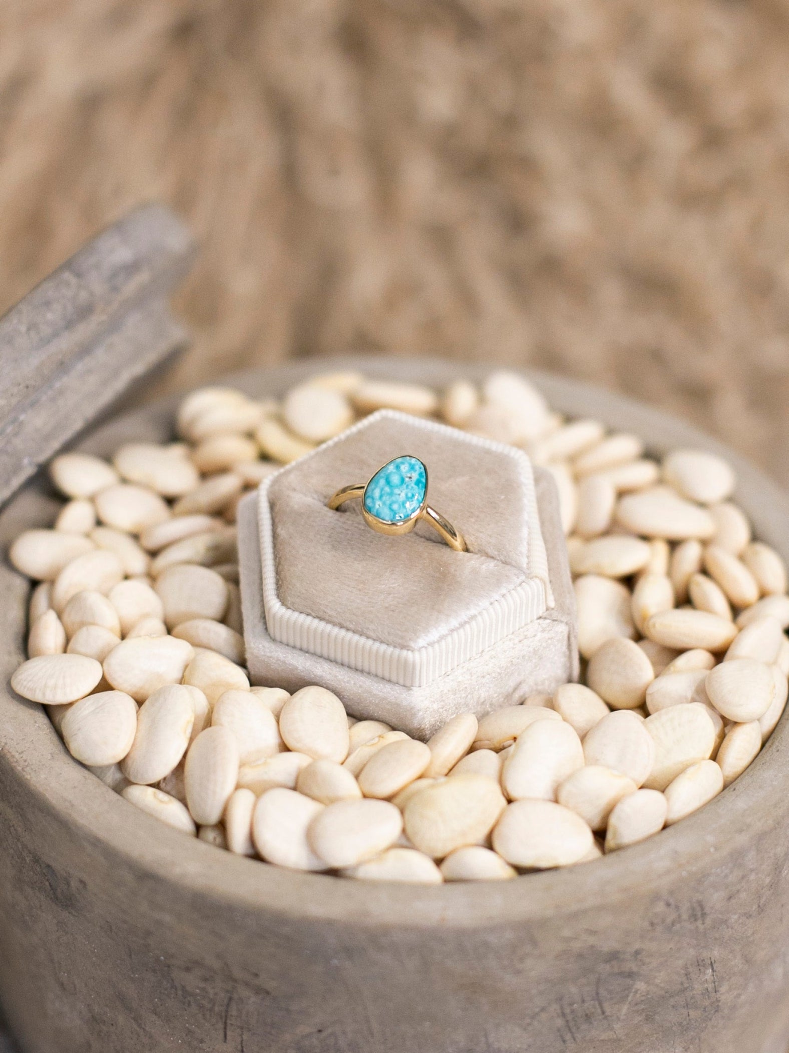 The Bordeaux 14k and Turquoise Ring 4, Sz 8-Rings-Calli Co., Turquoise and Silver Jewelry, Native American Handmade, Zuni Tribe, Navajo Tribe, Brock Texas