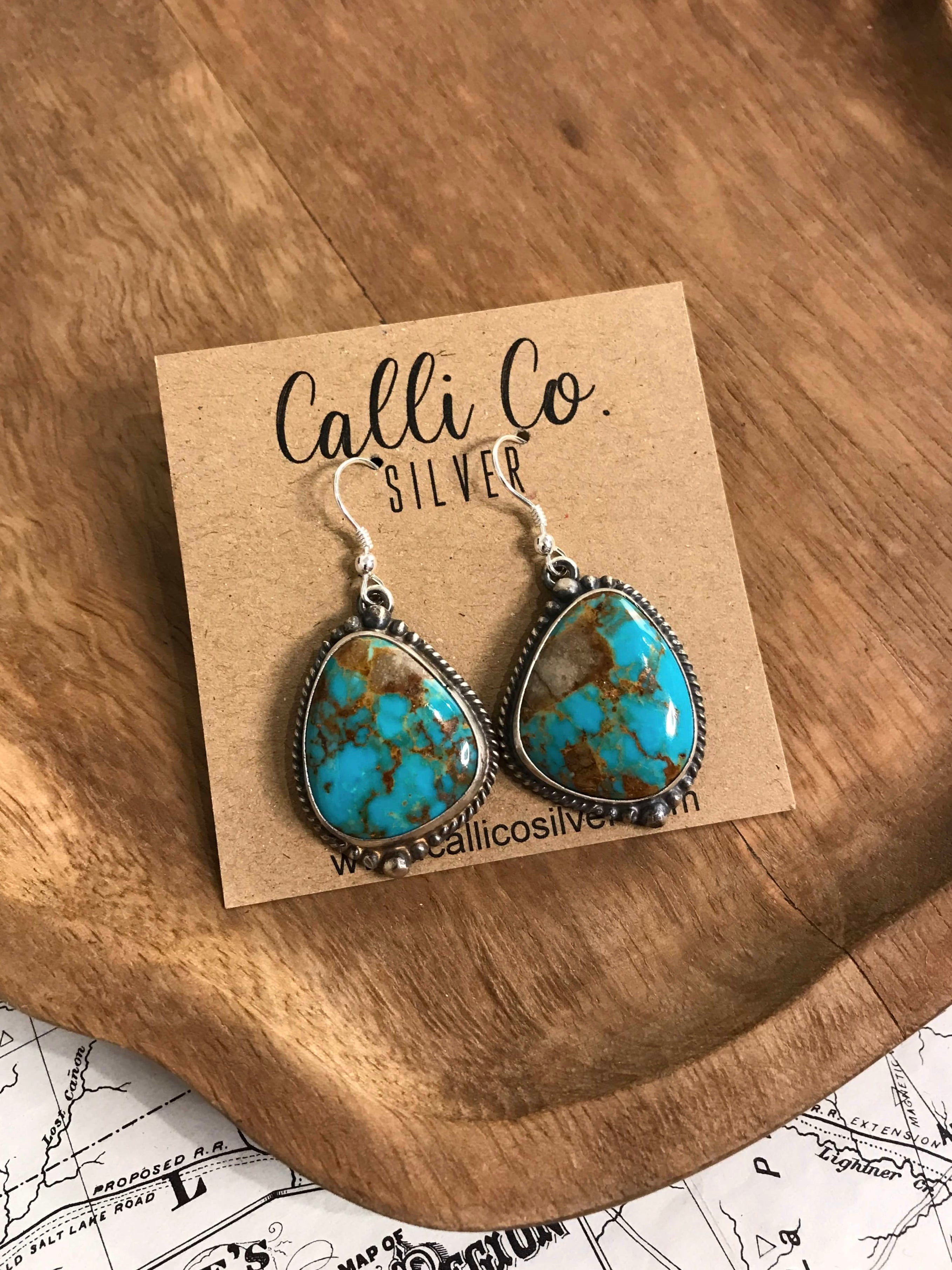 The Turquoise Dangle Earrings, 20-Earrings-Calli Co., Turquoise and Silver Jewelry, Native American Handmade, Zuni Tribe, Navajo Tribe, Brock Texas