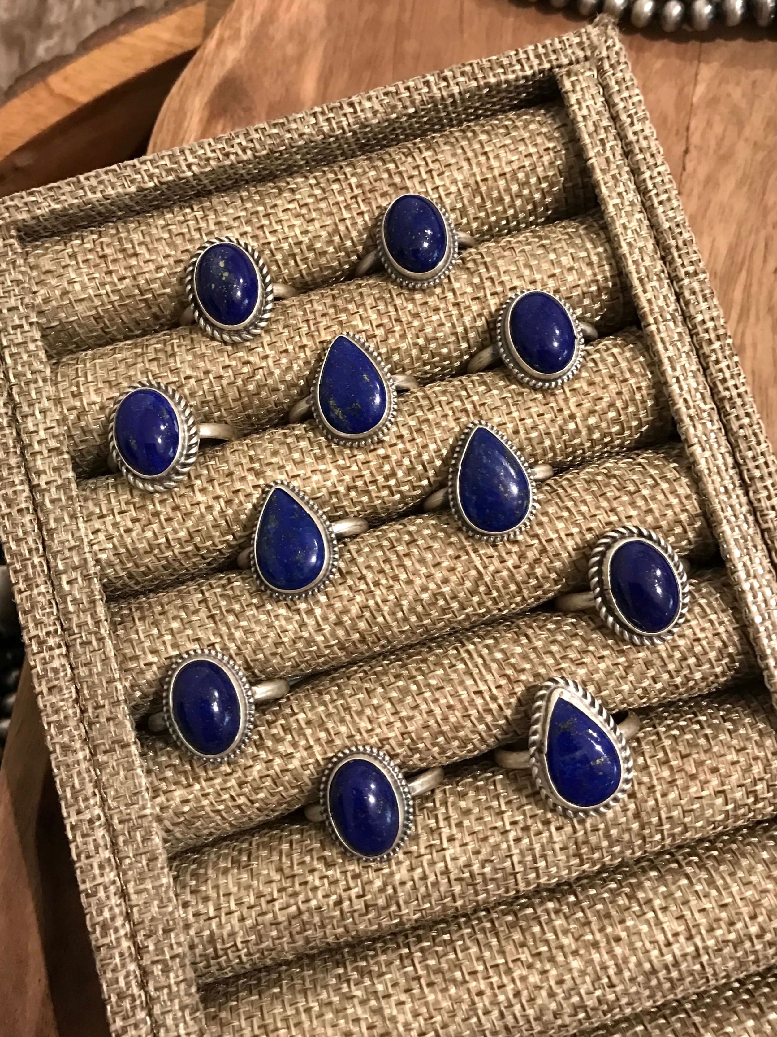 The Brenham Rings in Lapis-Rings-Calli Co., Turquoise and Silver Jewelry, Native American Handmade, Zuni Tribe, Navajo Tribe, Brock Texas