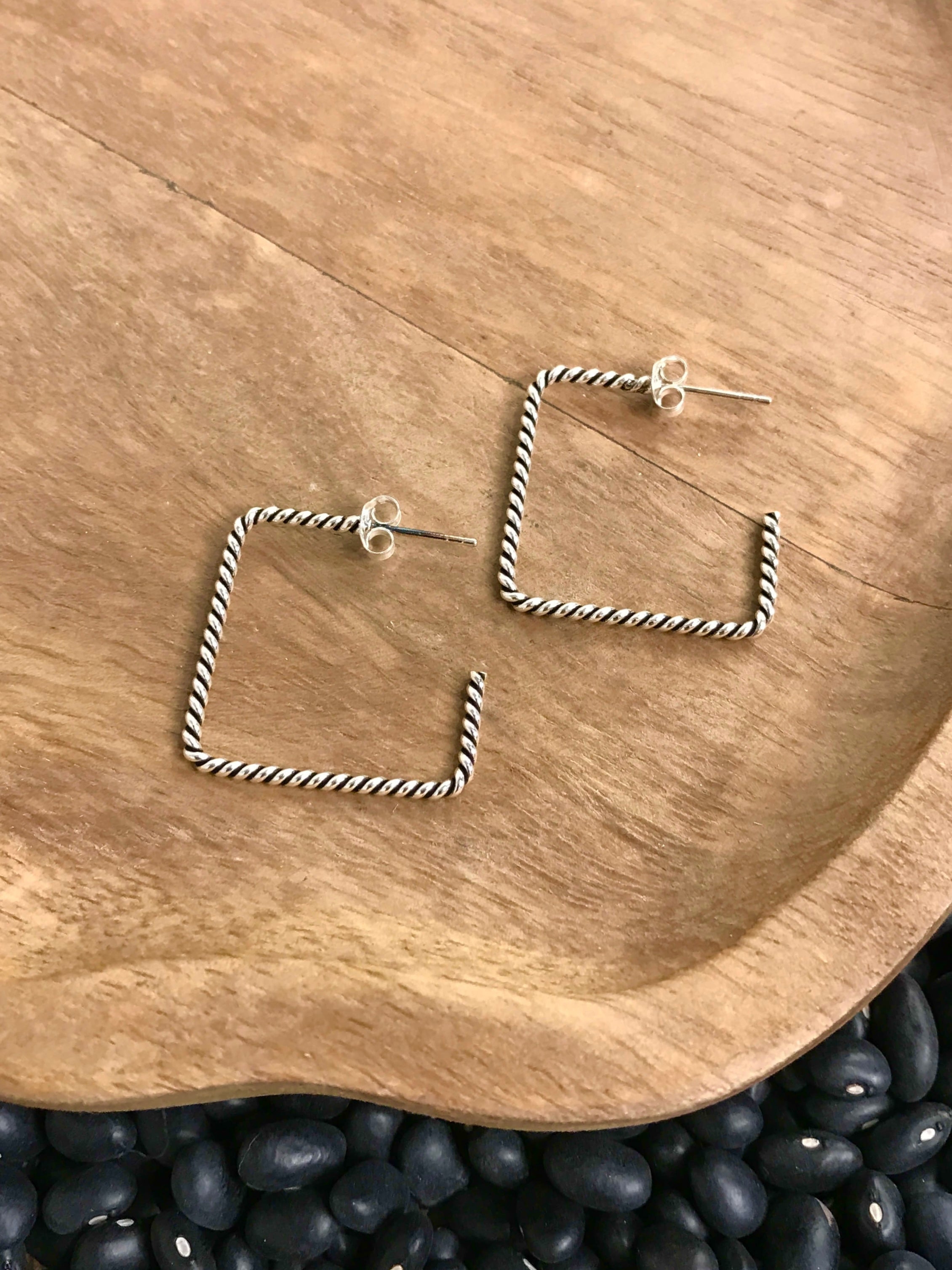 The Ashton Square Hoops-Earrings-Calli Co., Turquoise and Silver Jewelry, Native American Handmade, Zuni Tribe, Navajo Tribe, Brock Texas