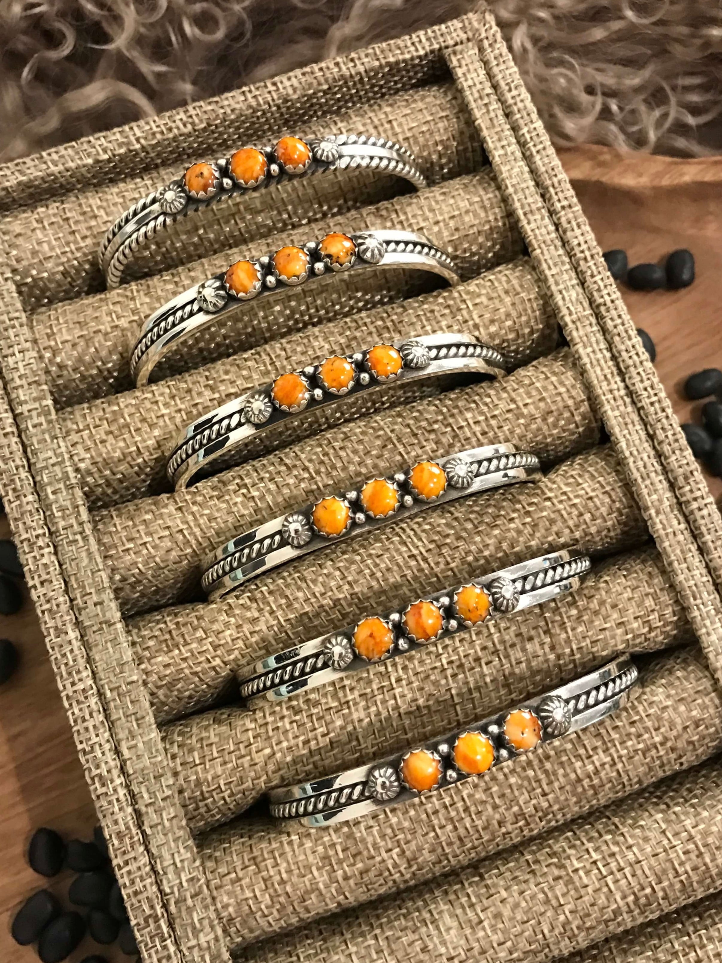 The Dandy 3 Stone Cuffs in Spiny-Bracelets & Cuffs-Calli Co., Turquoise and Silver Jewelry, Native American Handmade, Zuni Tribe, Navajo Tribe, Brock Texas