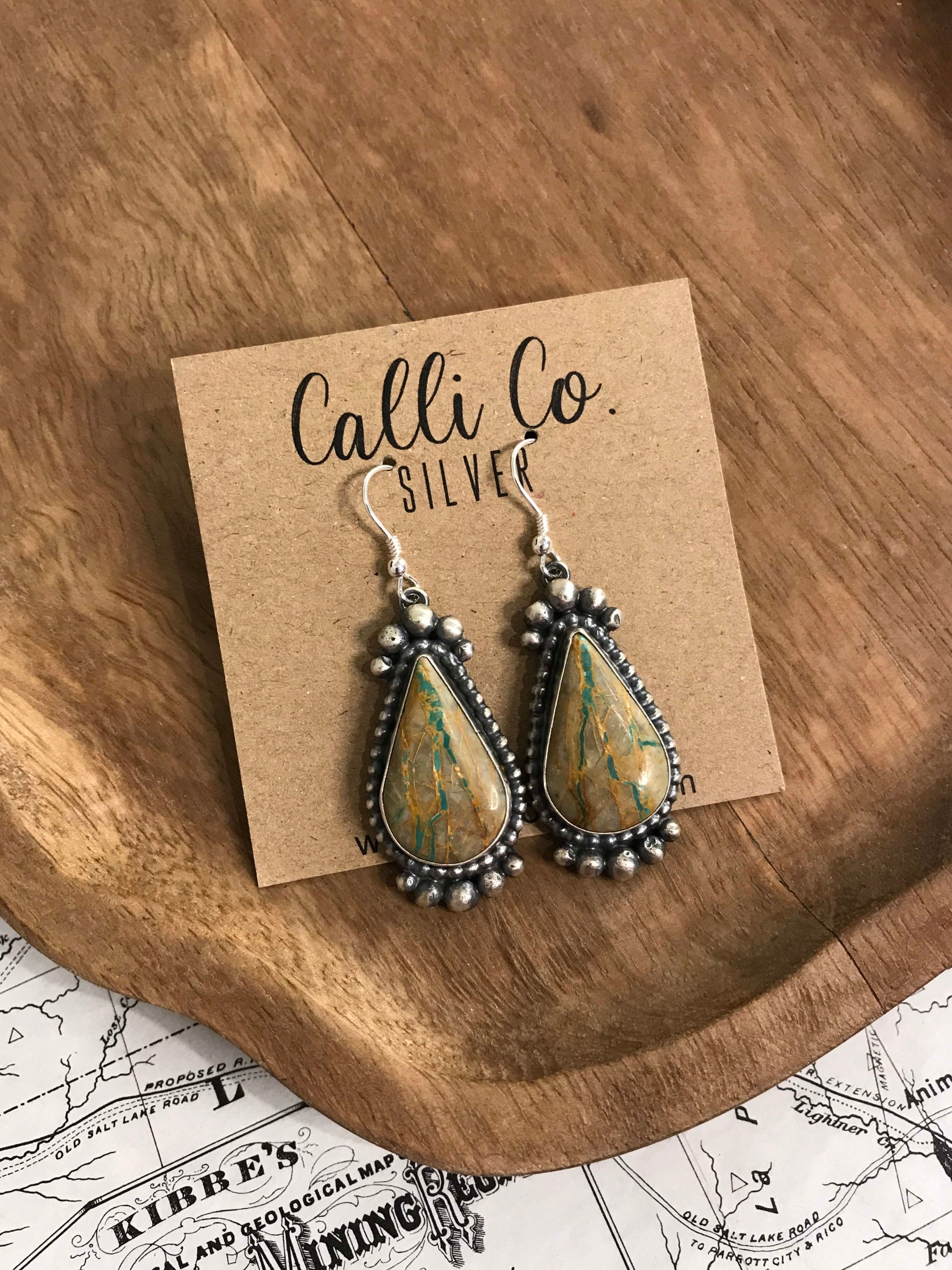 The Ribbon Dangles, 14-Earrings-Calli Co., Turquoise and Silver Jewelry, Native American Handmade, Zuni Tribe, Navajo Tribe, Brock Texas